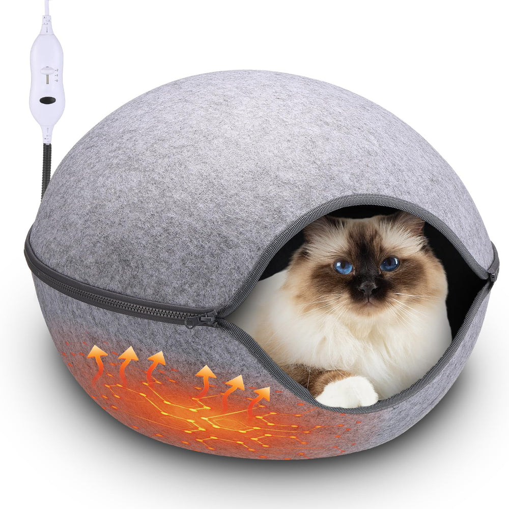 Beeveer lit-chaleur chat cave gris extérieur, refuge sûr et chaud