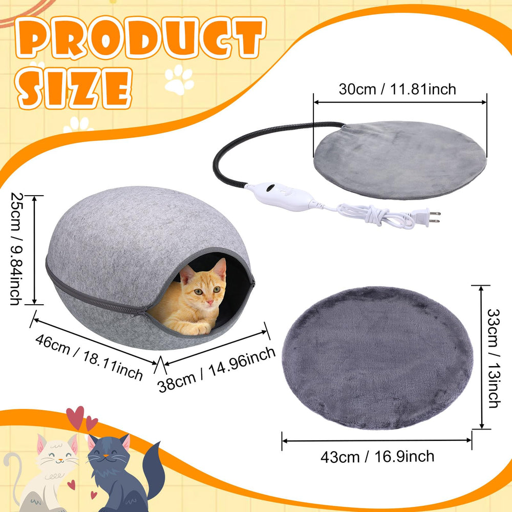 Beeveer lit-chaleur chat cave gris intérieur avec coussin amovible facile à nettoyer