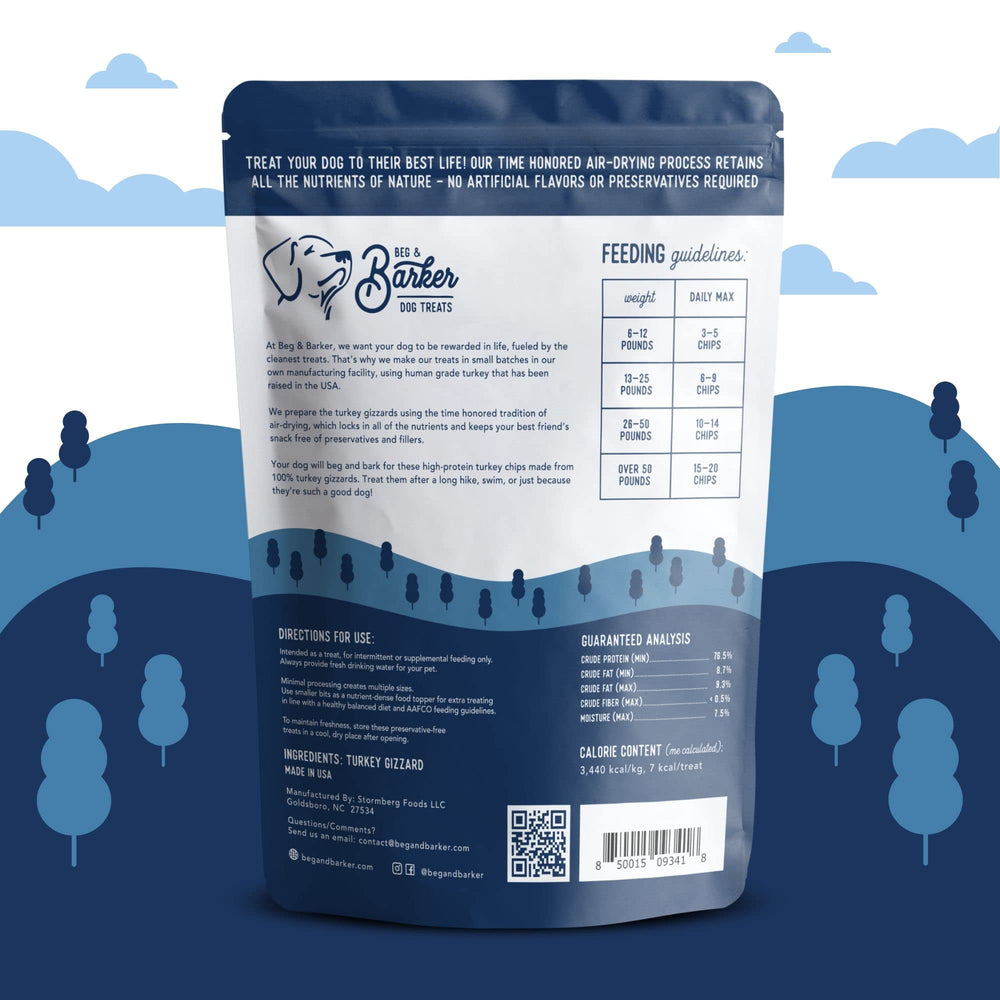 Chips Beg & Barker dinde haute protéine, friandise parfaite pour chiens actifs.