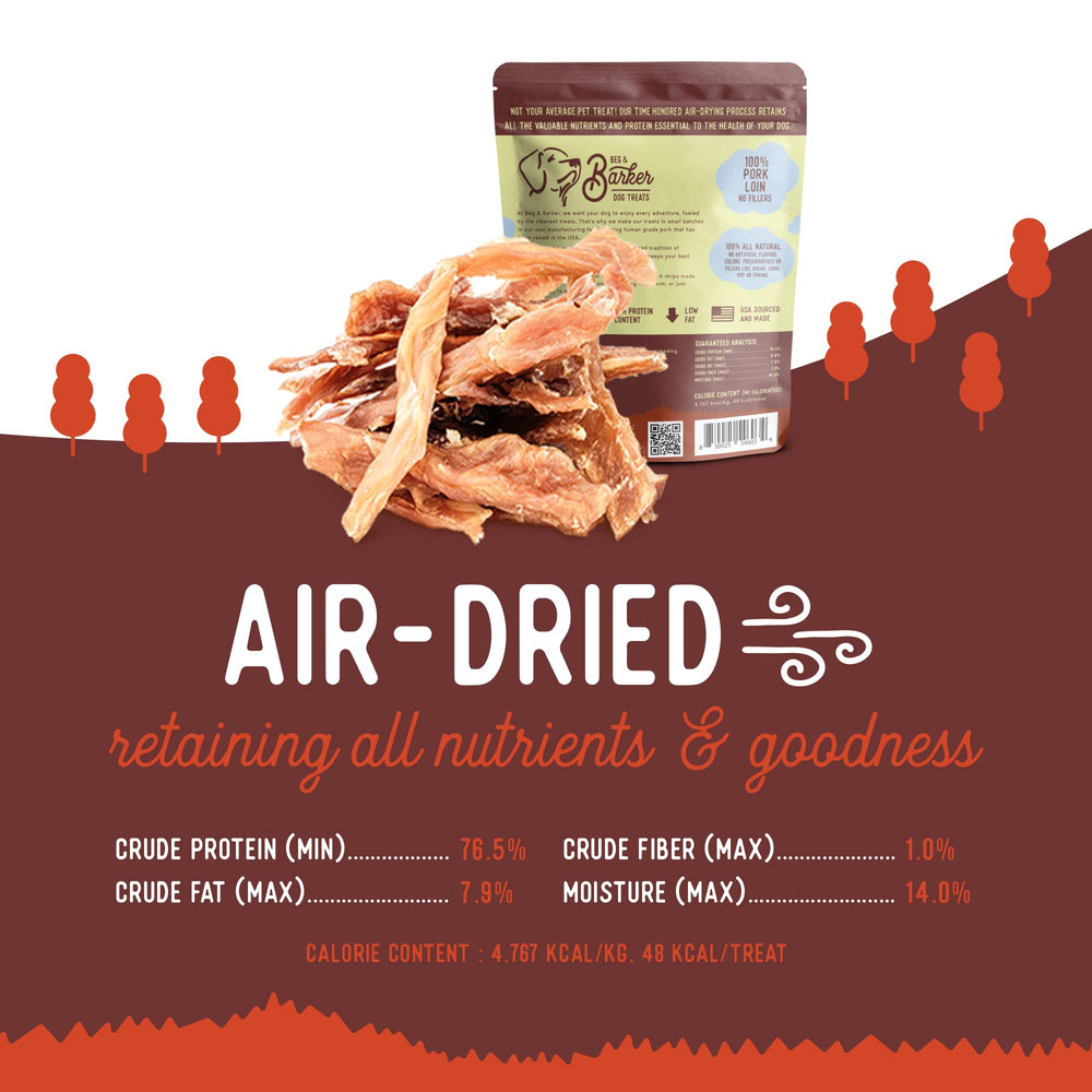 Beg & Barker jerky de porc pour chien, récompense efficace pendant les séances.