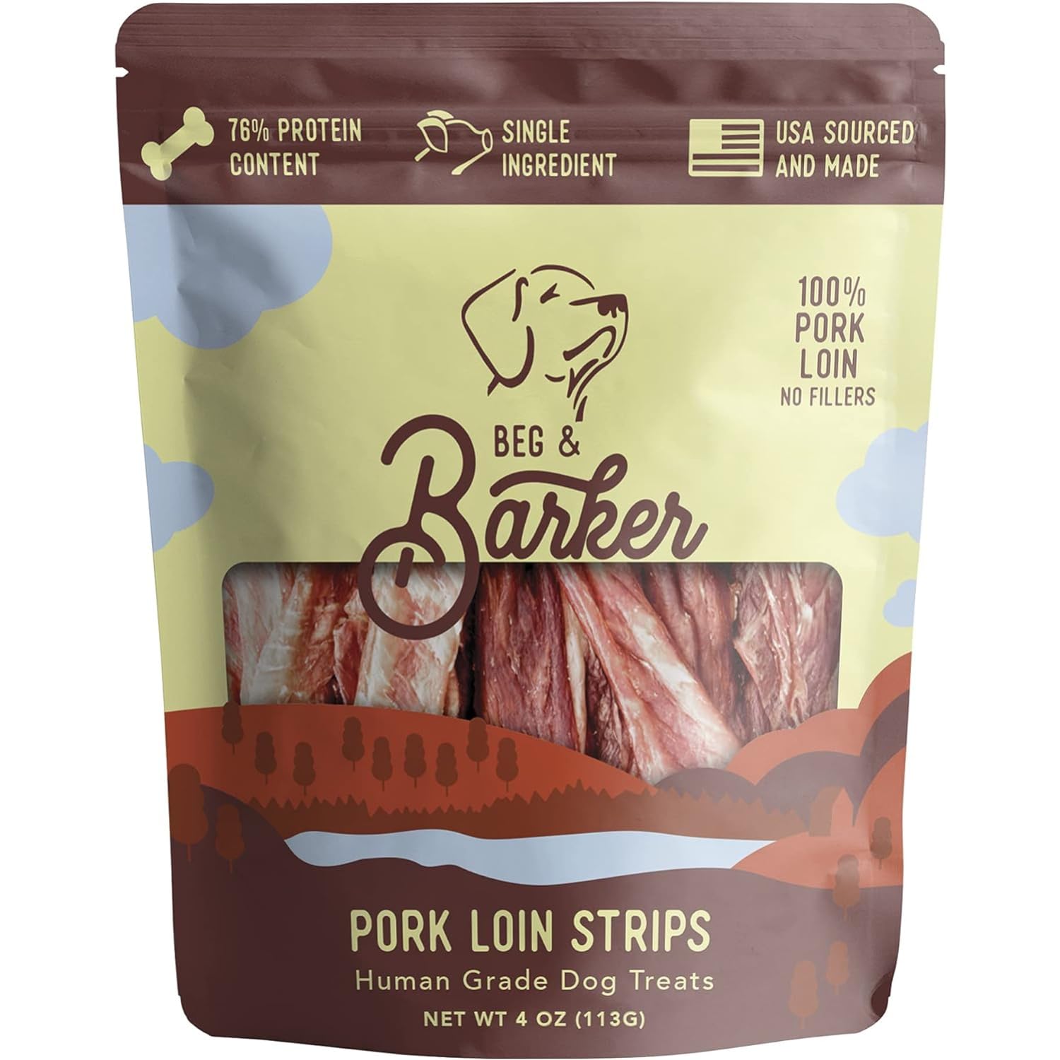 Beg & Barker jerky de porc pour chien, récompense idéale pour l'entraînement.