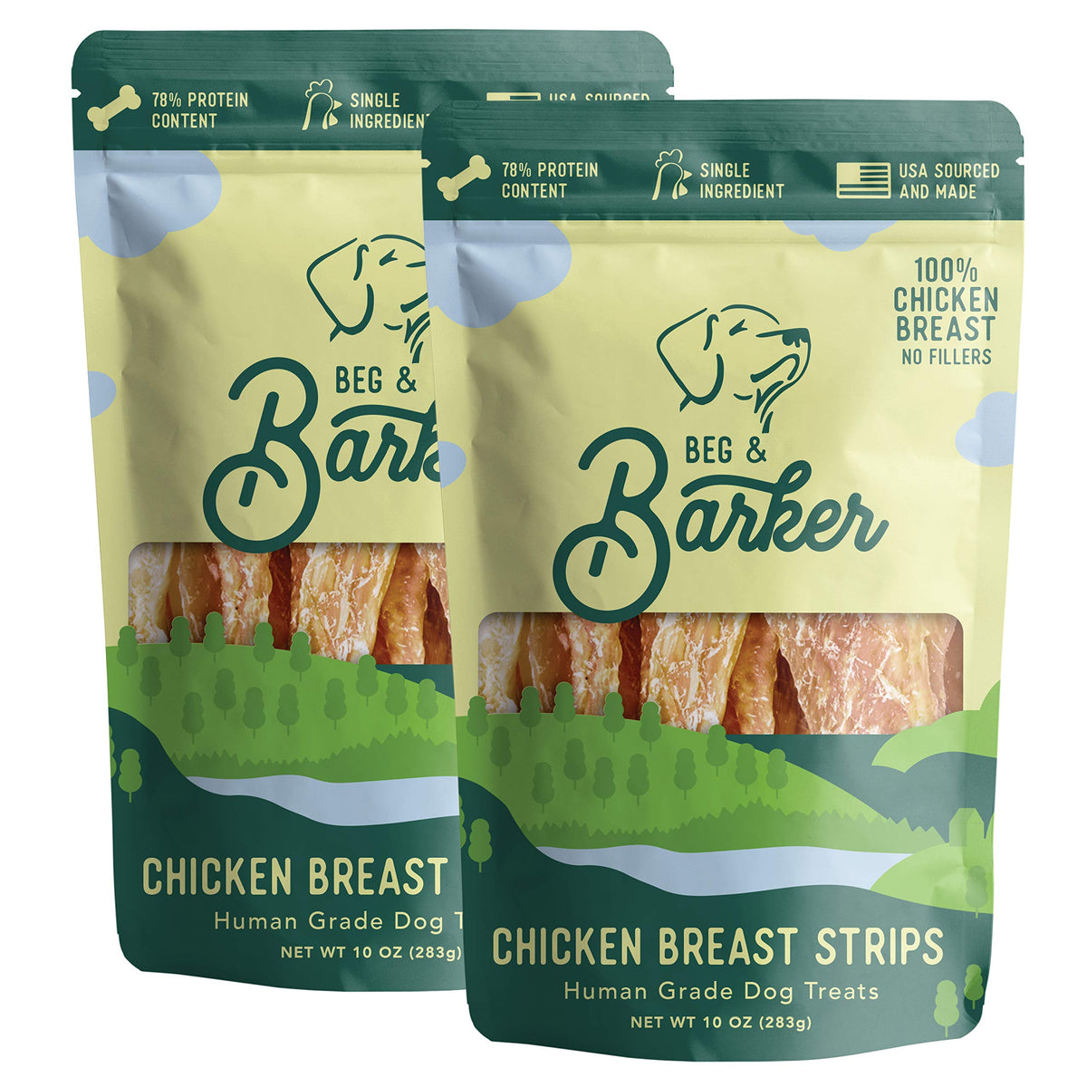 Beg & Barker Poulet Jerky Pack 2 : friandise protéinée pratique pour chiens.