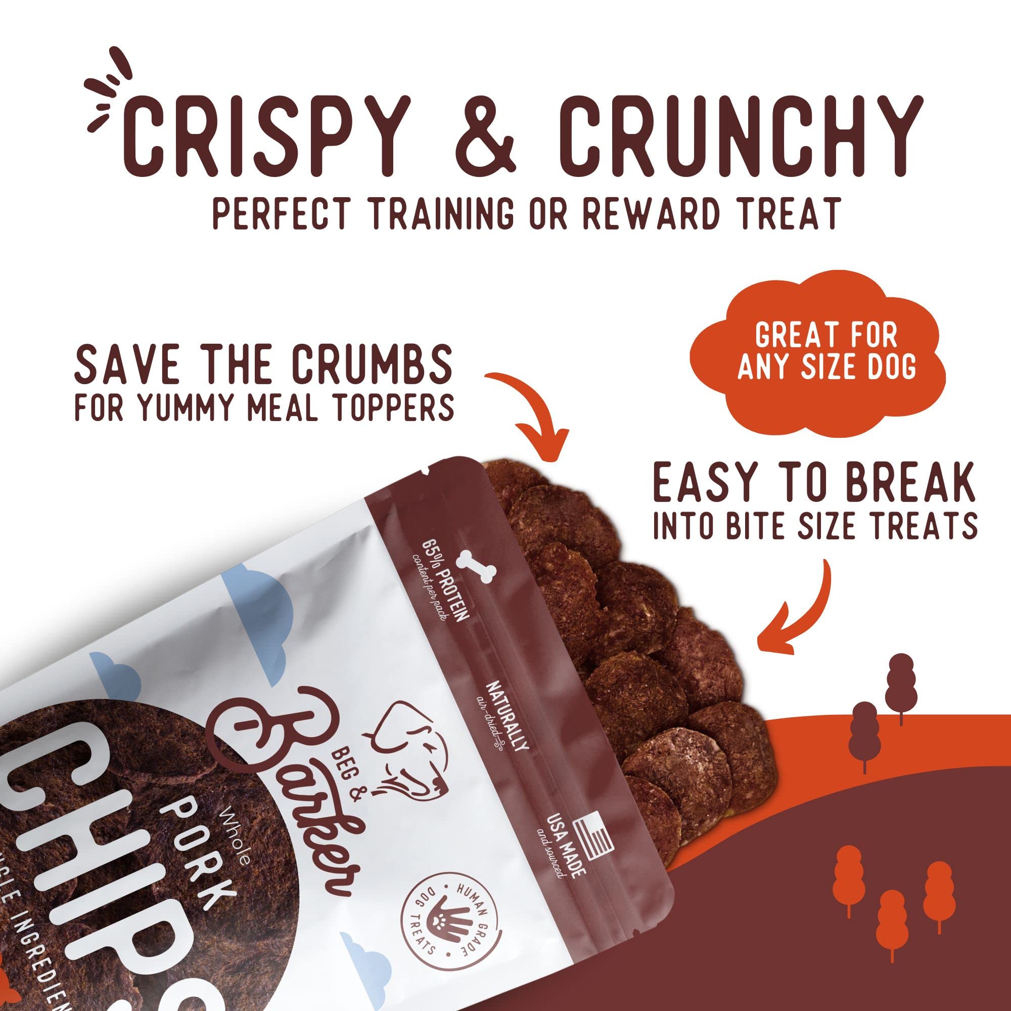 Fabrication aux États‑Unis, Beg & Barker chips porc pour chien protéines naturelles.