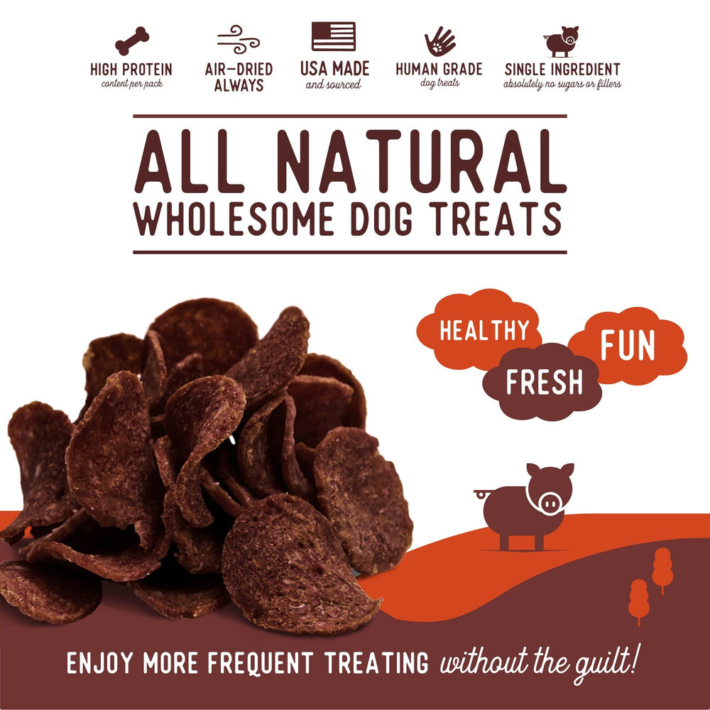 Ingrédients à 100% porc, Beg & Barker chips pour chien sans additifs.