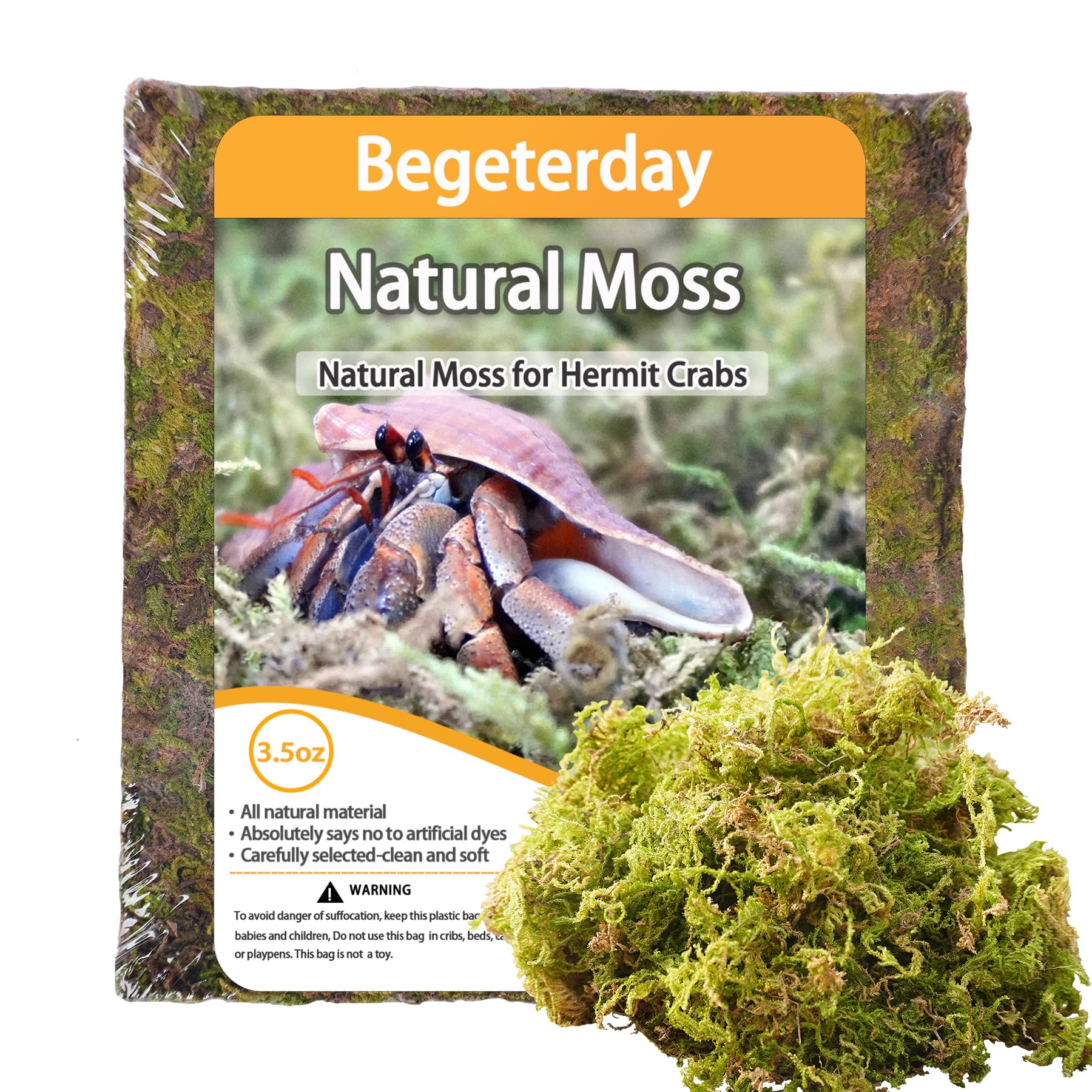 Begeterday Mousse naturelle pour crabes ermite, offre humidité et décor authentique.