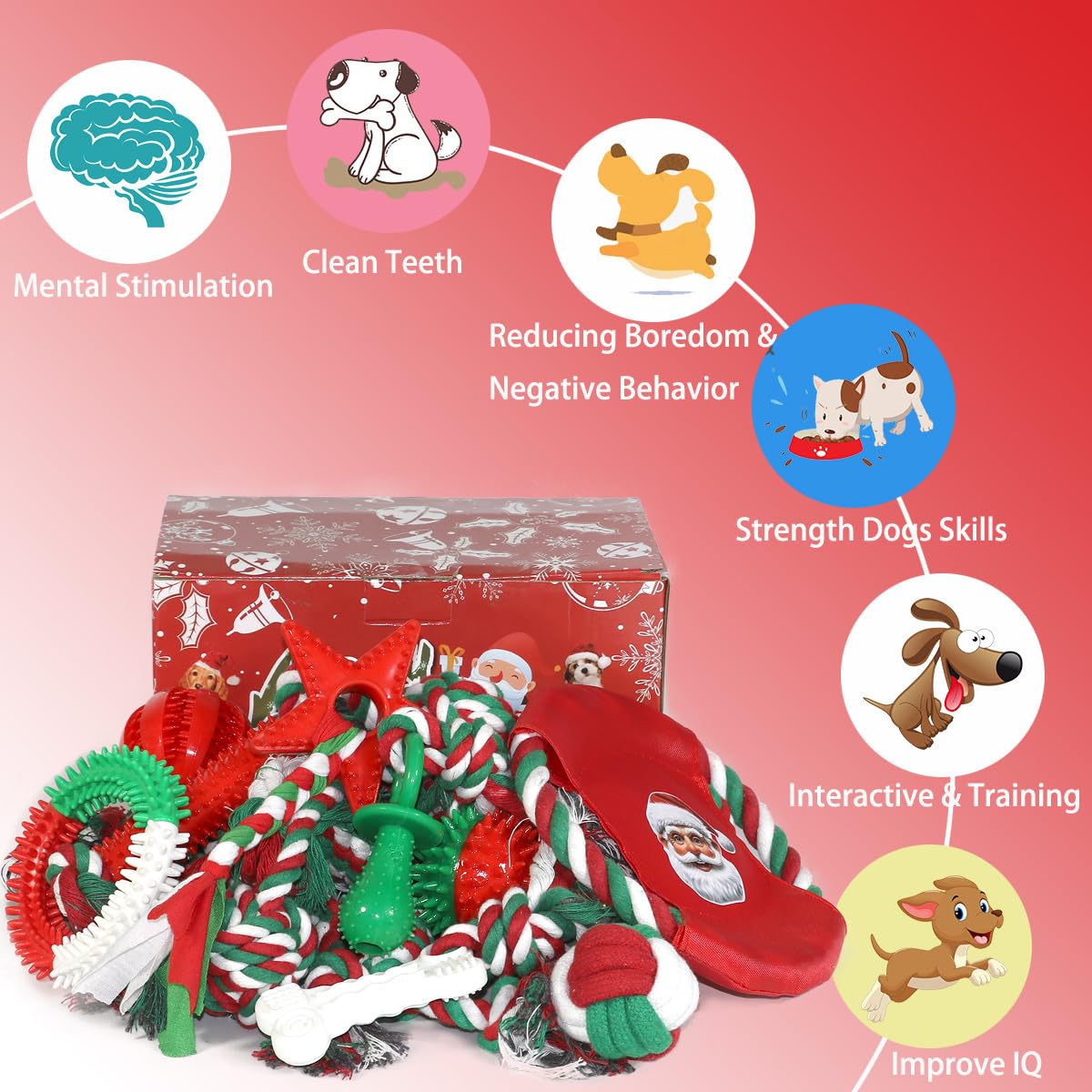 Beiker Noël jouets corde mordante, trois pièces, aide à occuper et mastiquer