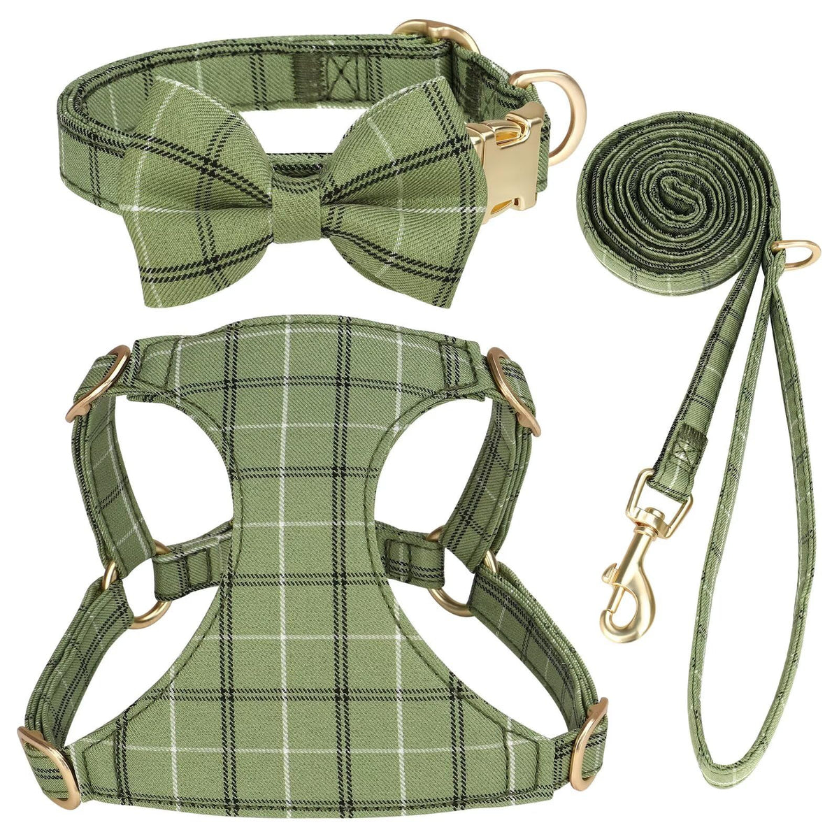 Beirui harnais petit chien plaid vert, confort léger pour les promenades.