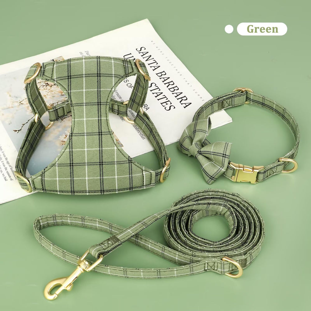 Beirui laisse petit chien plaid vert, poignée agréable pour les balades.