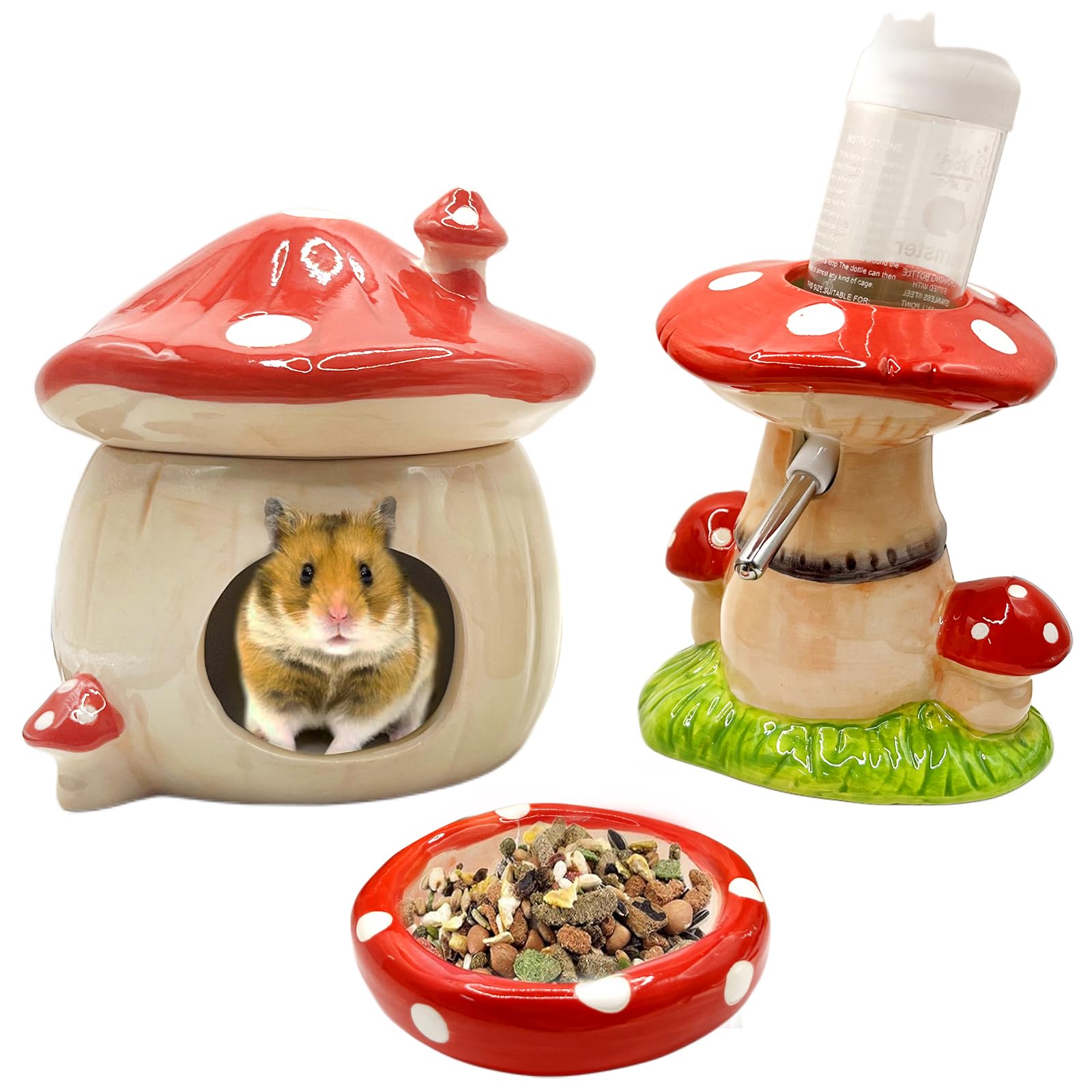 Cachette champignon en céramique BELEATAL pour hamster, espace sûr pour se blottir et se reposer