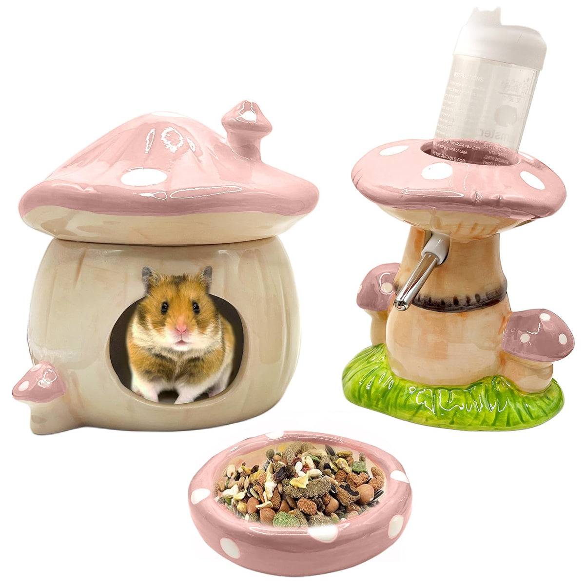 La cachette champignon en céramique BELEATAL offre un refuge sûr pour hamster.