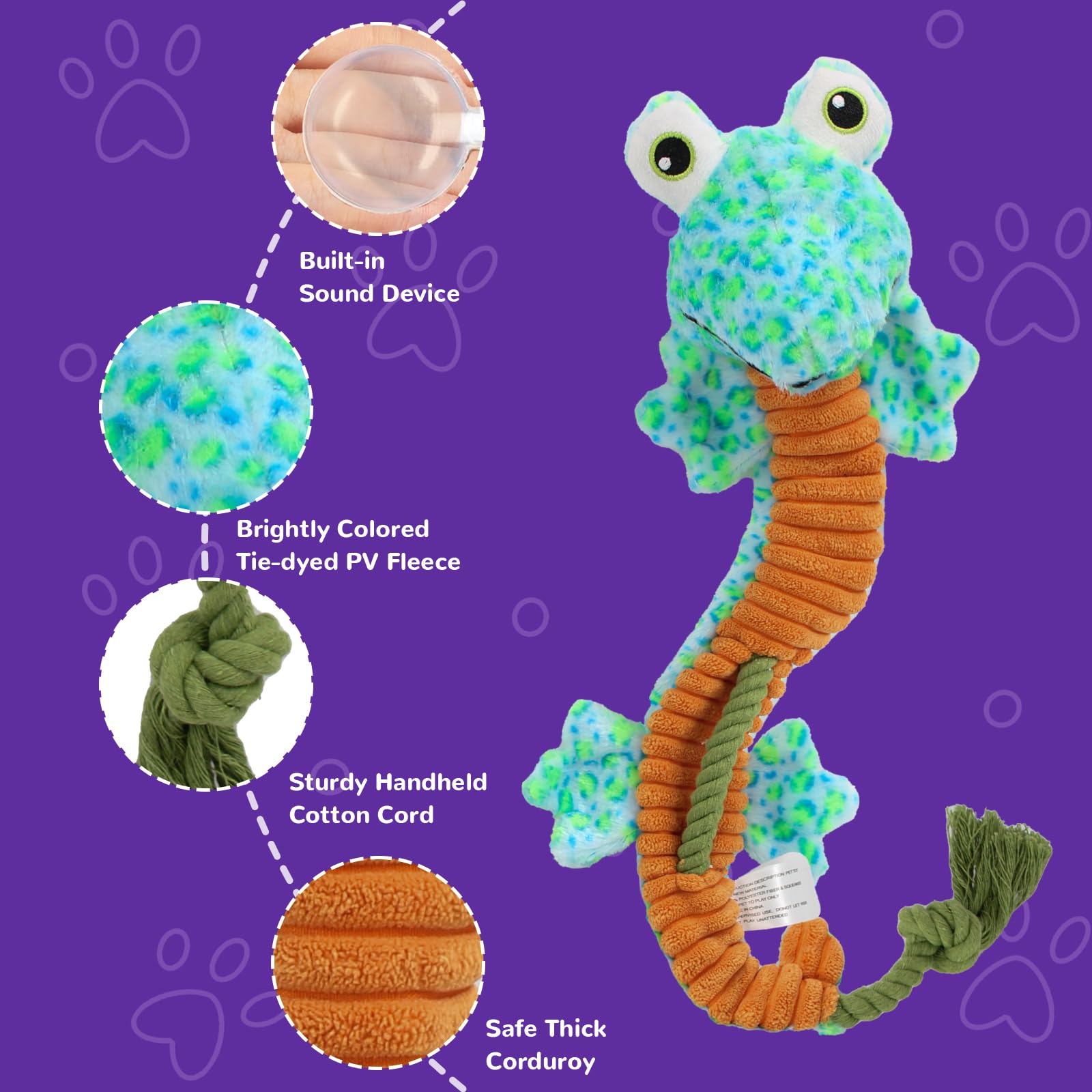 Jouet Belieonu lézard crinkle, idéal pour mordiller et activité physique.