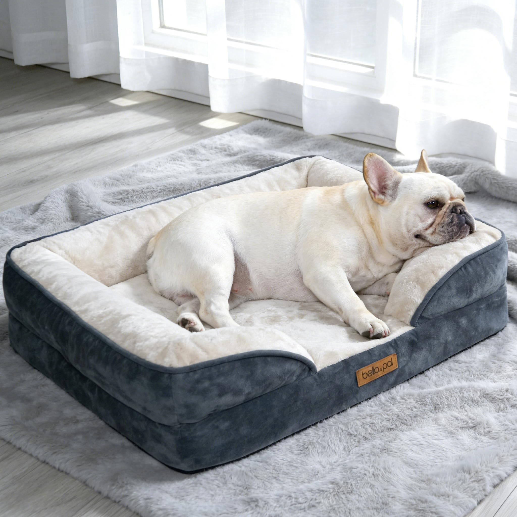 Divan orthopédique BELLA & PAL pour chien, mousse forme d'œuf soutenant les articulations.