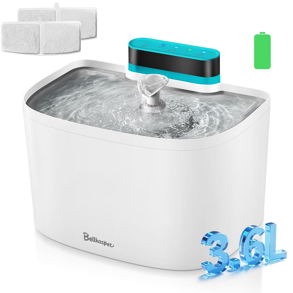 Bellkaspet fontaine sans fil pour chat avec vue générale et absence de câbles.