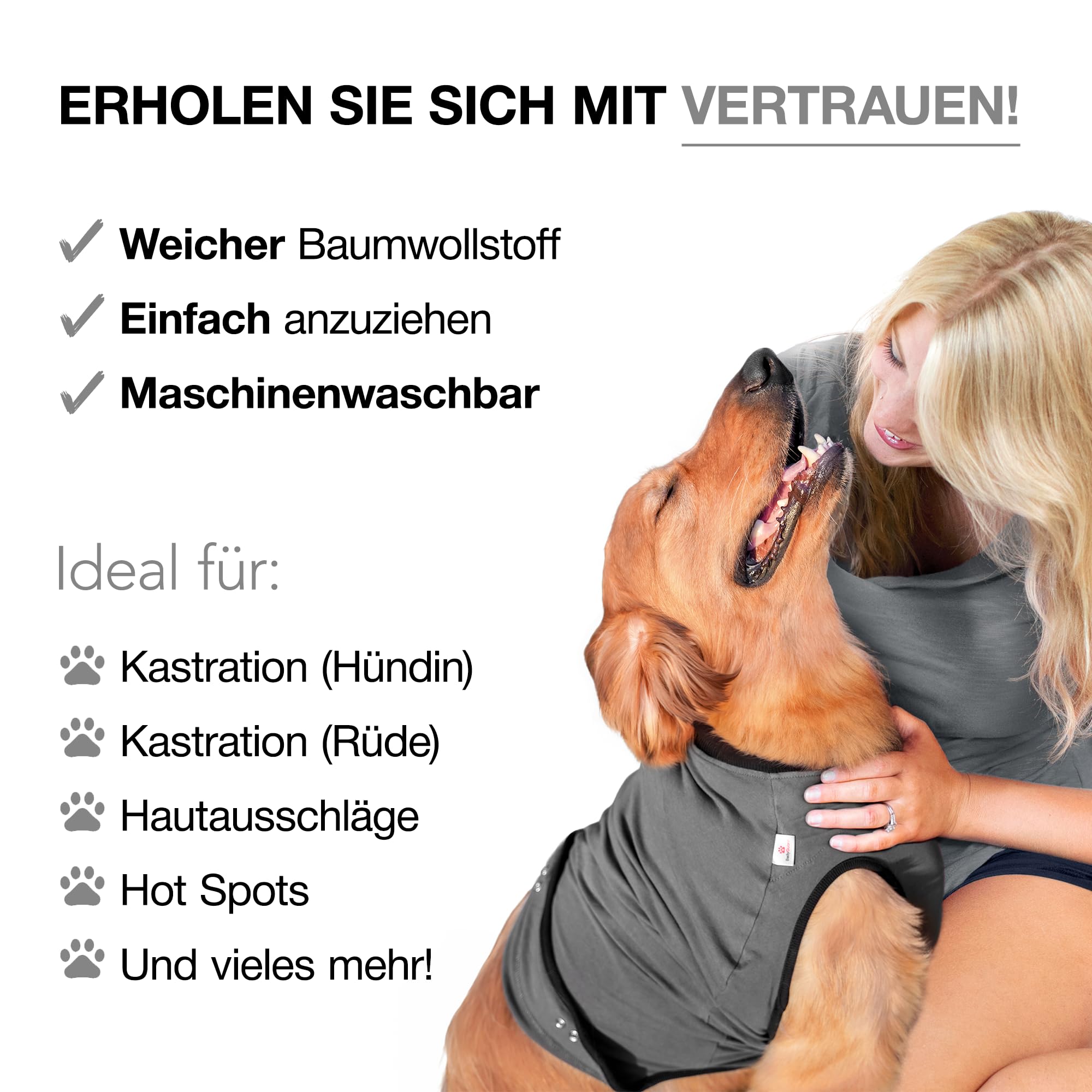 BellyGuard Combinaison récupération chien – textile doux, agréable à porter pendant le repos.
