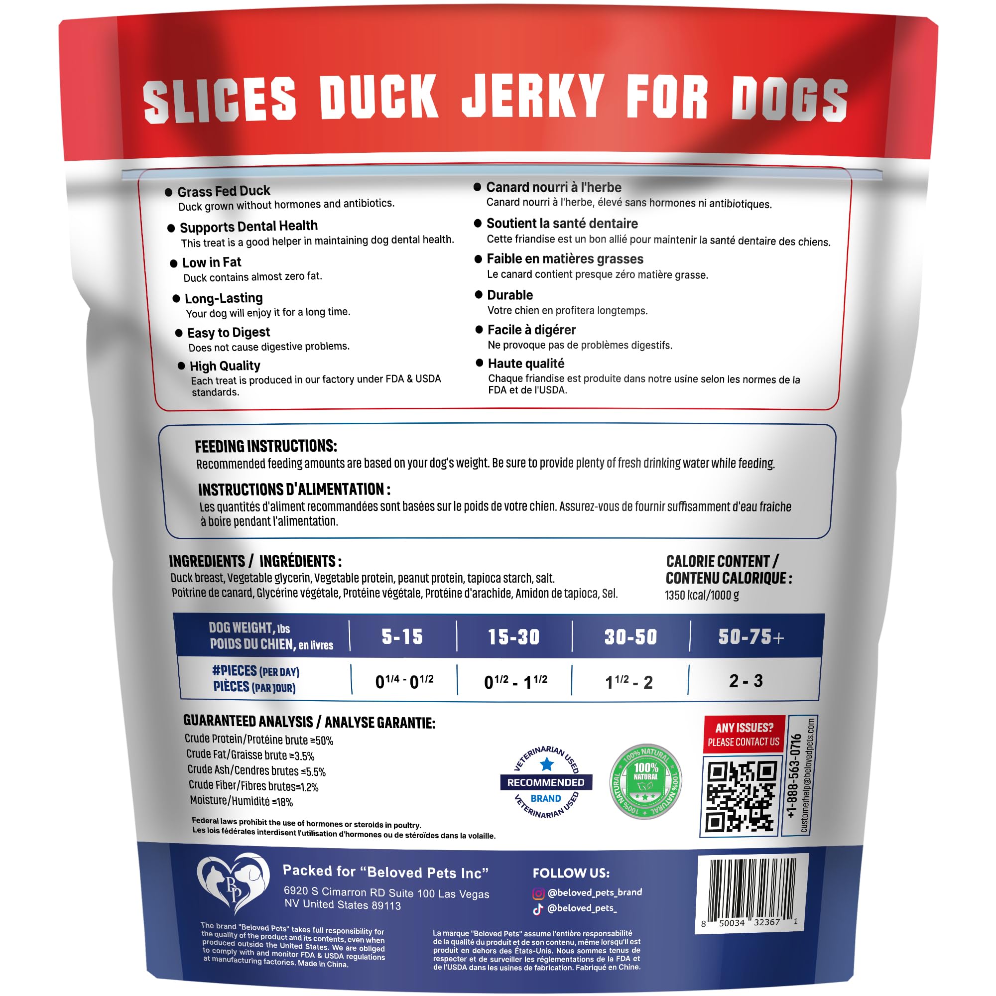 Tranches Beloved Pets canard jerky idéales pour l'entraînement positif.