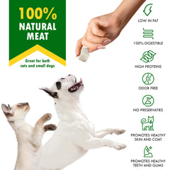 Chat savourant Beloved Pets cubes poulet lyophilise comme récompense nocturne
