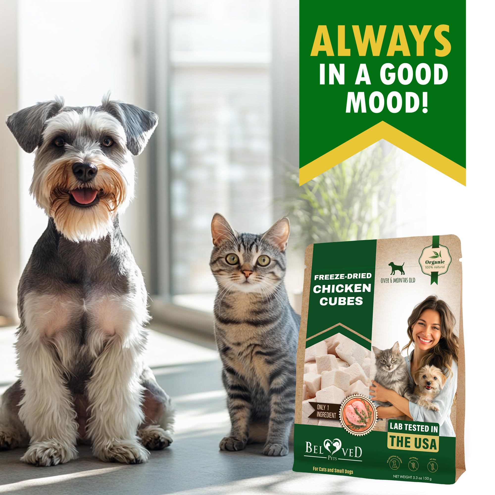Emballage léger et mobile Beloved Pets cubes poulet lyophilise pour déplacements