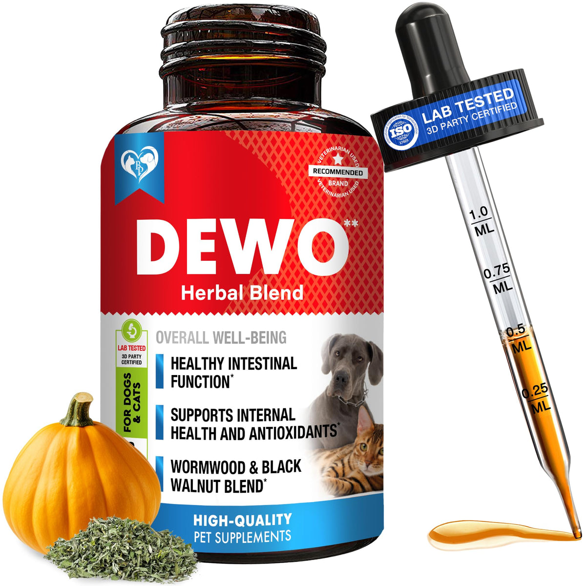 Beloved Pets flacon-gouttes – soutien intestinal quotidien pour chiens et chats.