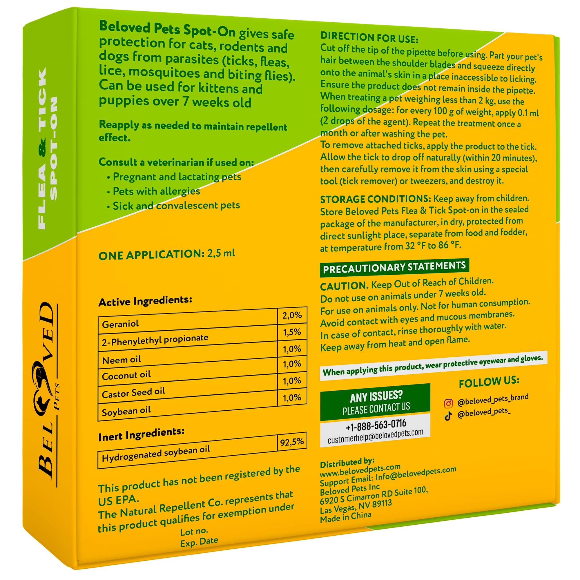 Beloved Pets GreenFort Neo Spot-On — application sur le dos des animaux, utilisation simple.