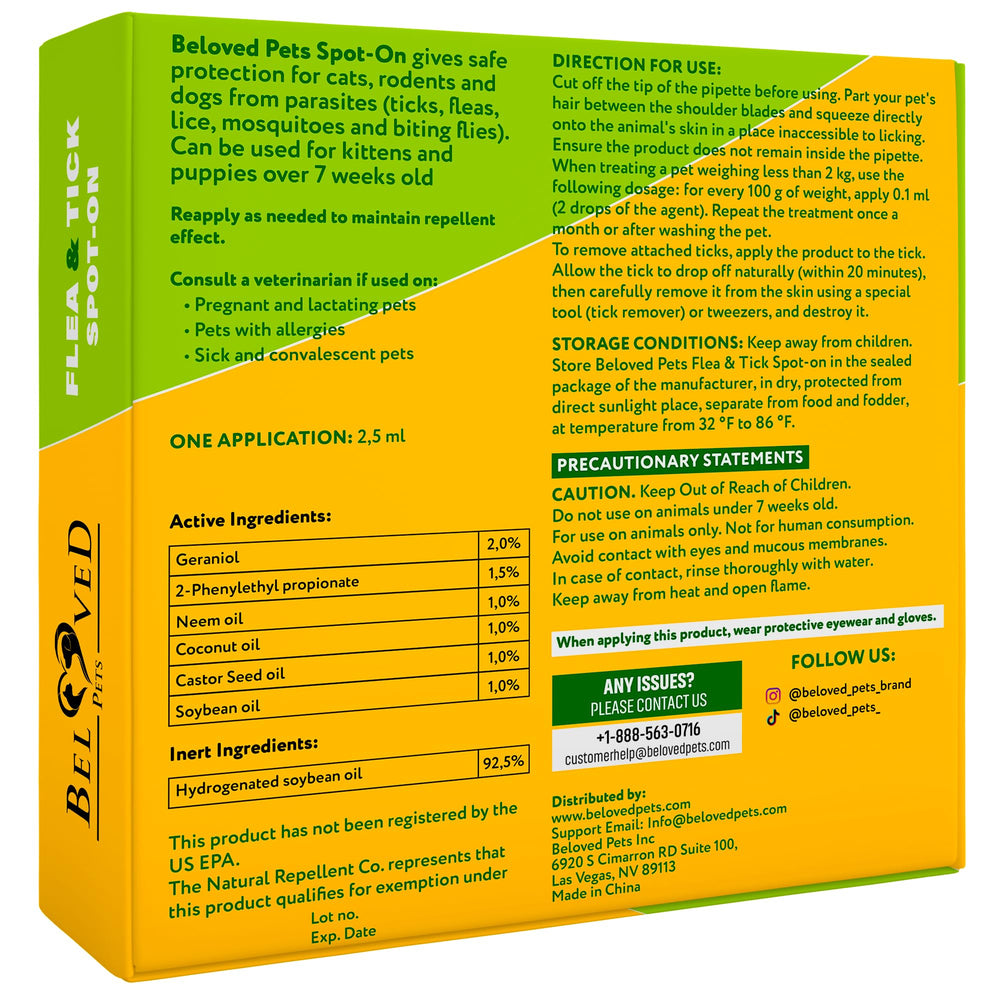 Beloved Pets GreenFort Neo Spot-On — application sur le dos des animaux, utilisation simple.