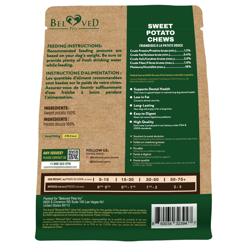 Emballage Beloved Pets friandises patate douce 300g, naturel et pratique.
