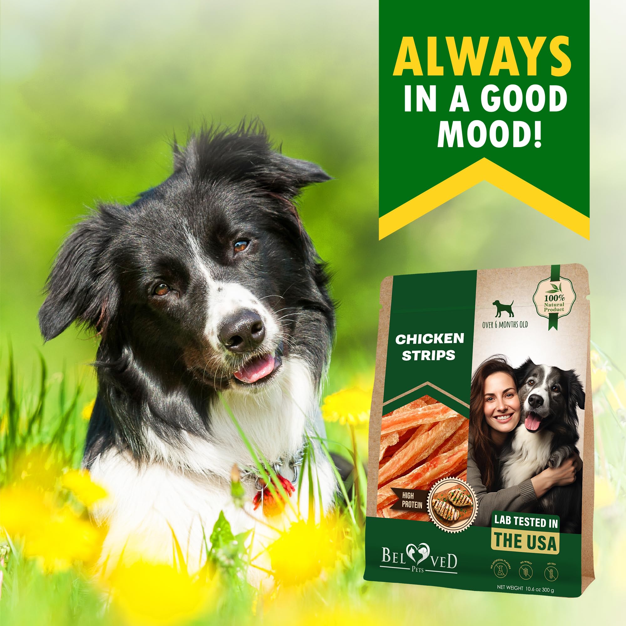 Beloved Pets friandises-poulet-seches, satisfaisantes et faciles à transporter.