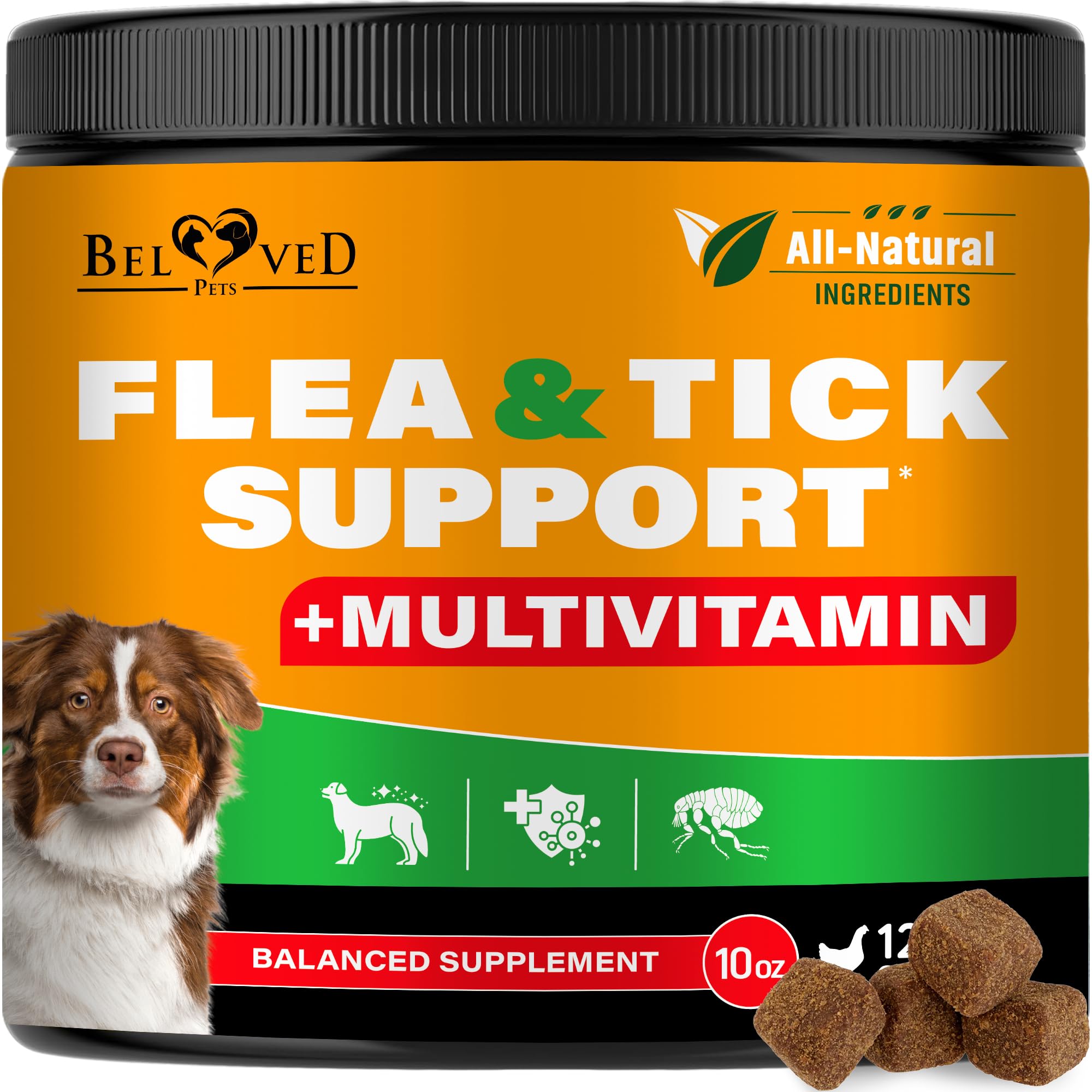 Beloved Pets comprimés préventions puces et tiques pour chien — bouteille pratique pour la routine.
