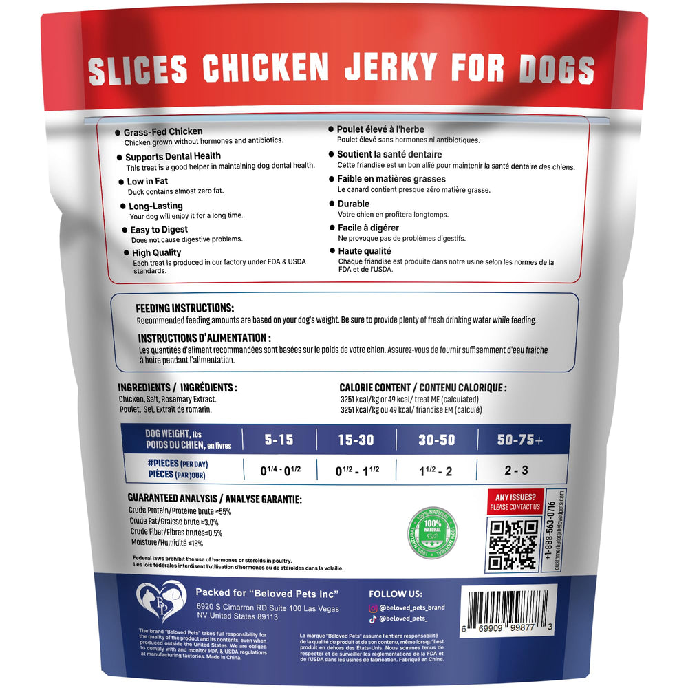 Beloved Pets – jerky poulet en tranches pour chien, récompenses lors des entraînements