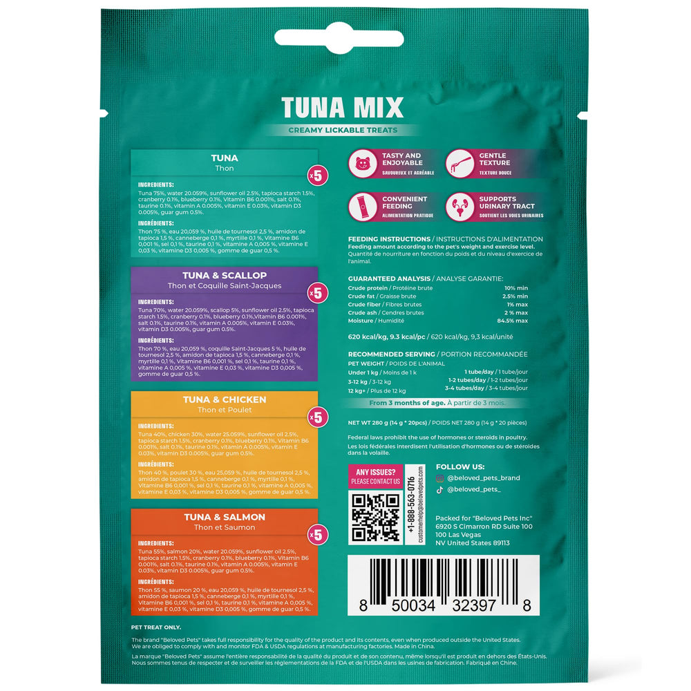 Beloved Pets tube vingt pièces-chat, pratique pour l’approvisionnement en friandises.
