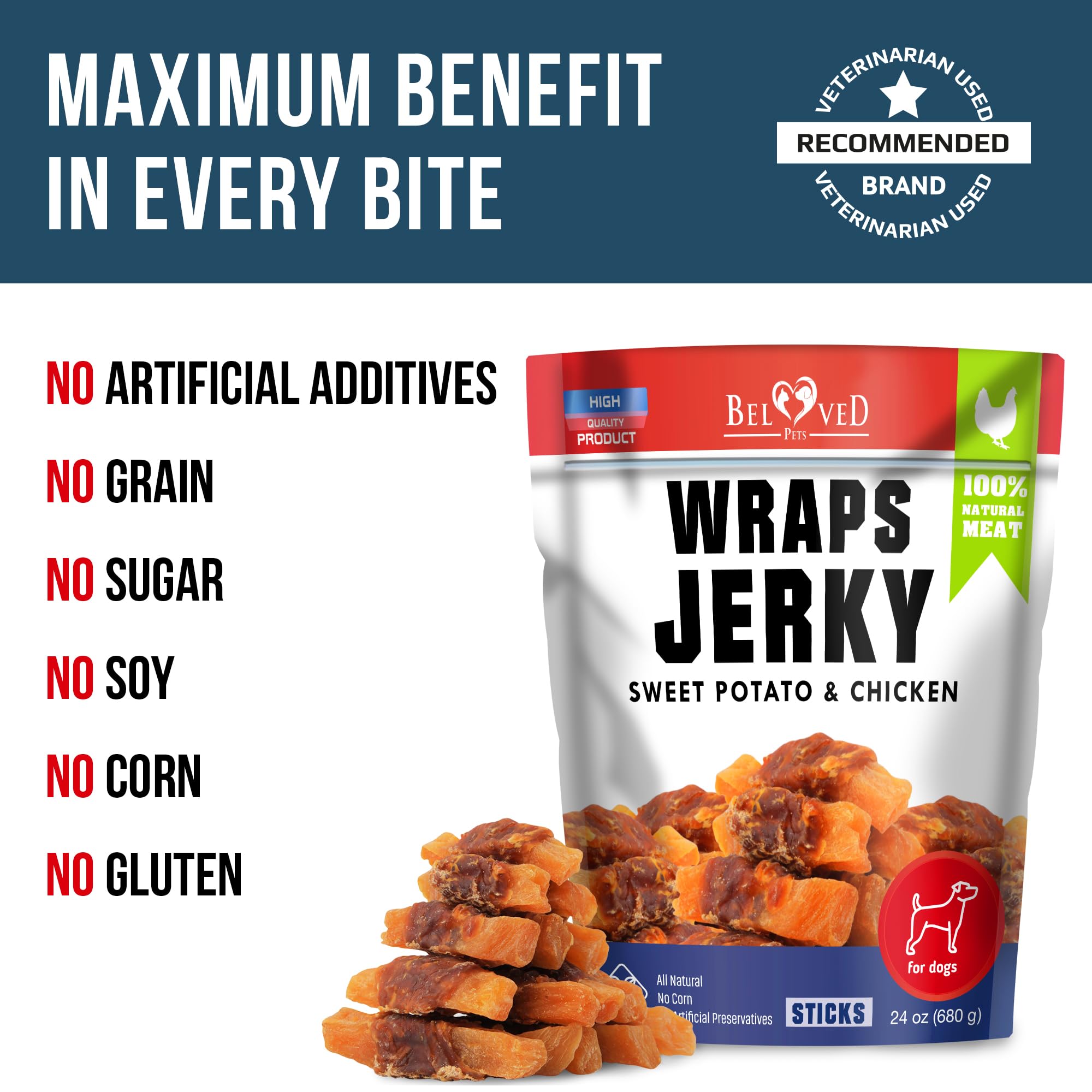 Beloved Pets Wraps usage quotidien entrainement, bouchées faciles à donner.