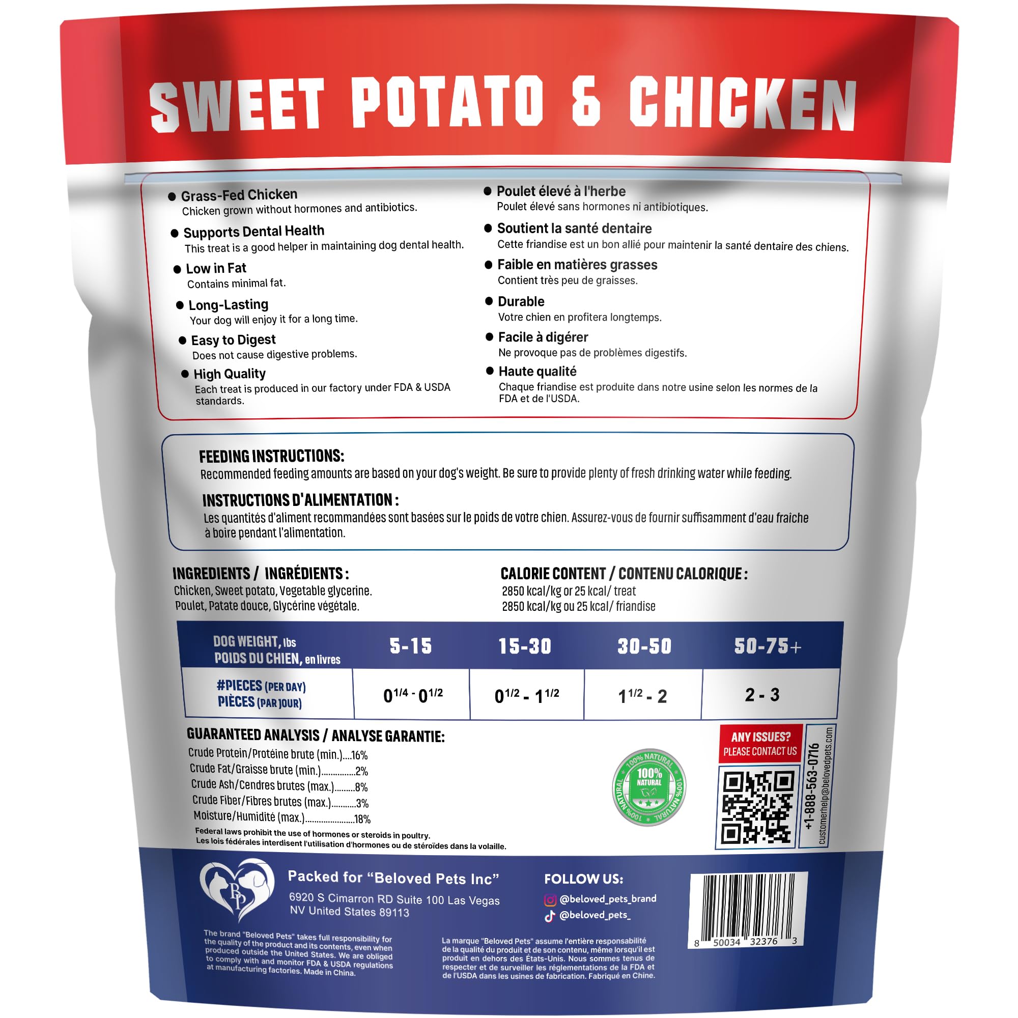 Beloved Pets Wraps poulet 100 viande, portion simple pour chien.