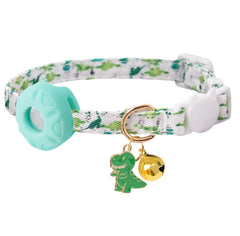 Collier Breakaway Bencacawinstyle avec porte AirTag, couleur vert dinosaure, pour localiser votre chat.