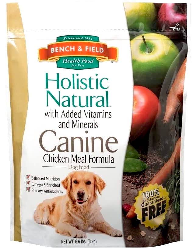 Bench & Field sac 3 kg croquettes chien adulte poulet et riz brun, nutrition équilibrée.