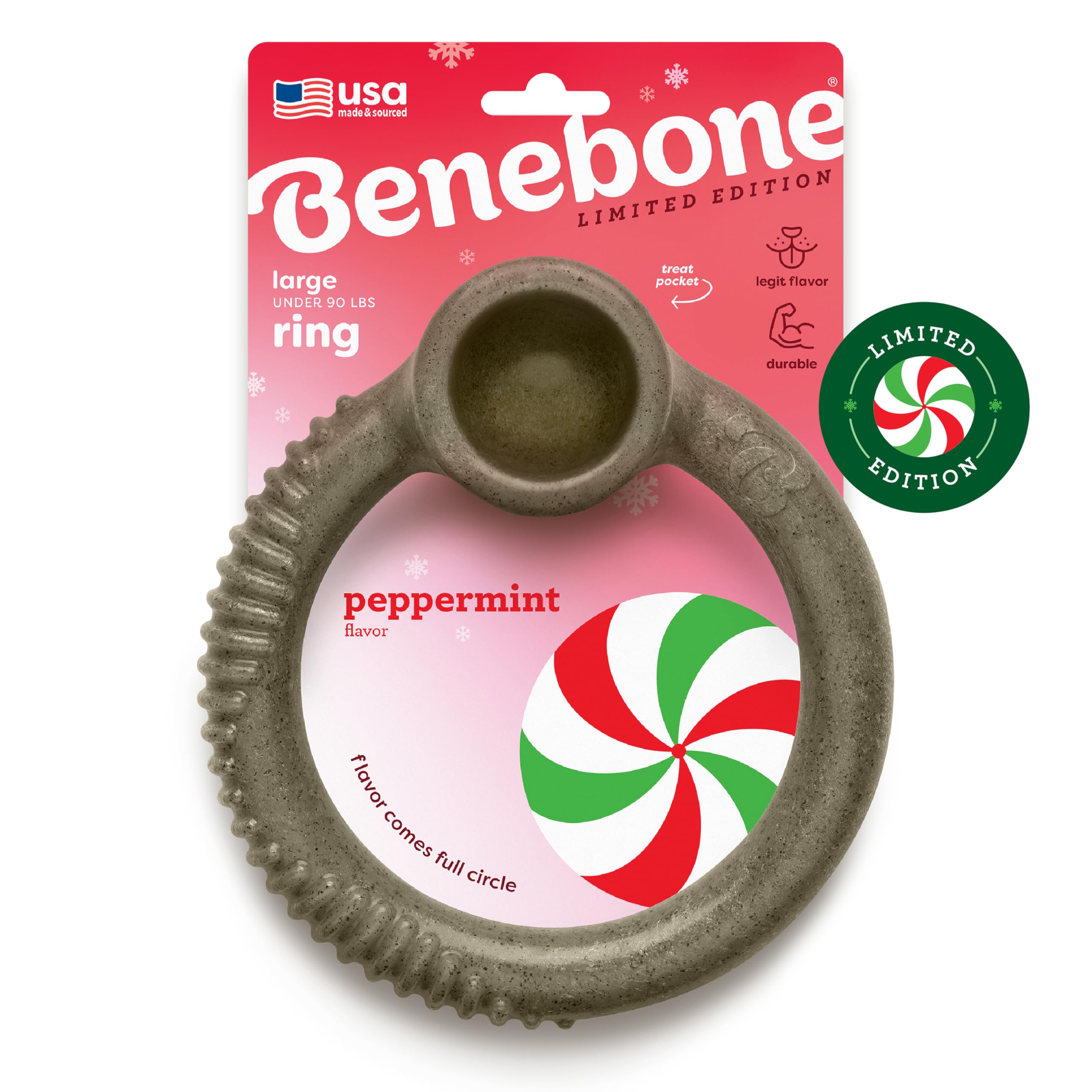 Benebone Peppermint Ring édition Noël, parfum menthe, cadeau stimulant pour chien