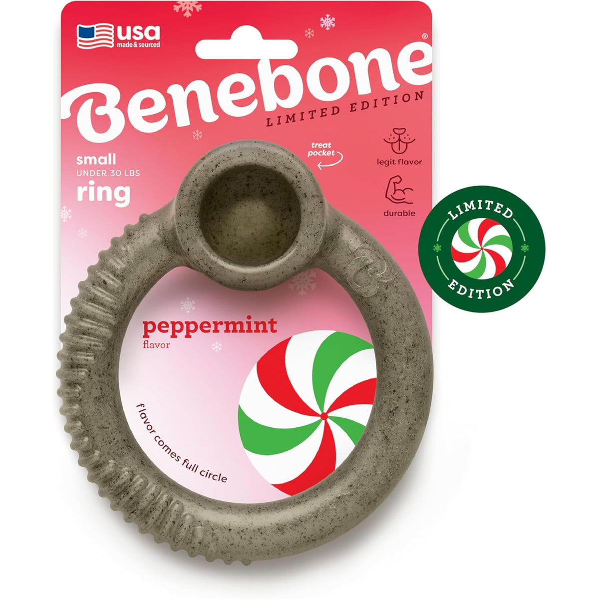 Benebone Anneau Menthe Petite : anneau compact pour mâcheurs actifs, goût frais.
