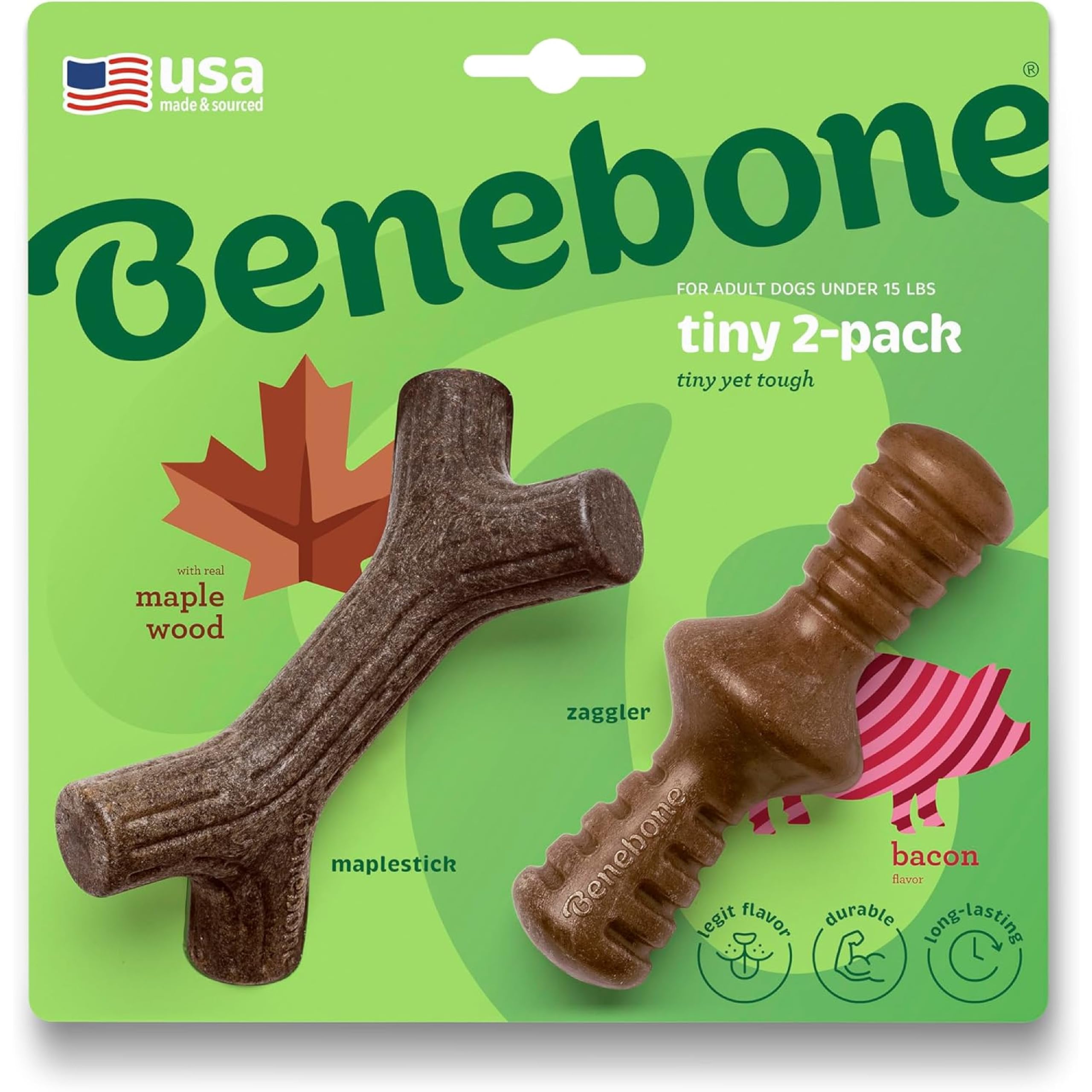 Benebone Maplestick Mini bacon: goût réel pour stimuler la mastication.