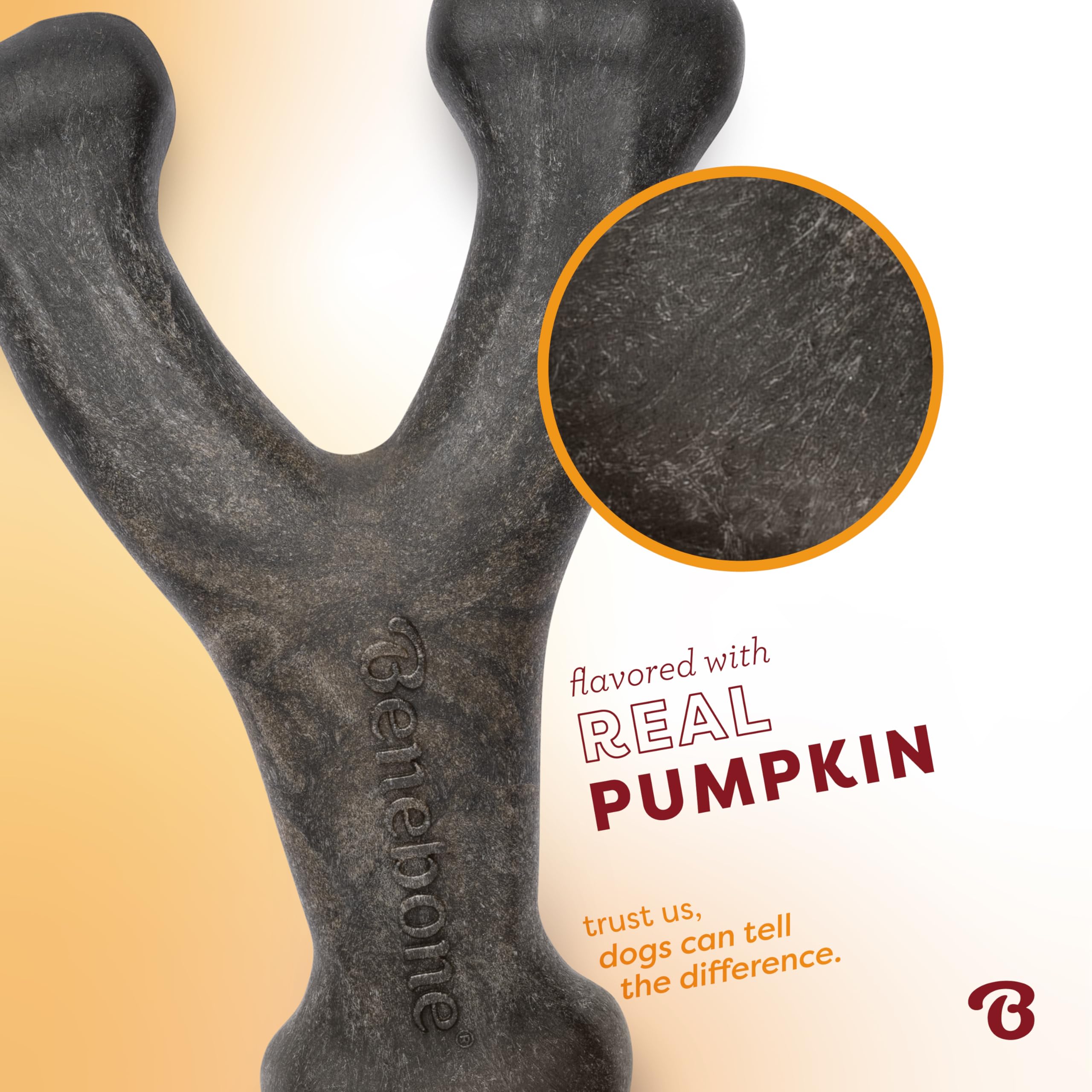 Benebone Pumpkin Spice, texture en crêtes pour gratter les dents.