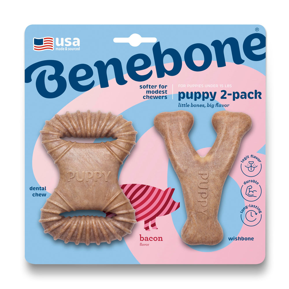 Benebone Puppy 2-Pack mastic-dentaire saveur bacon, stimule le goût et le jeu