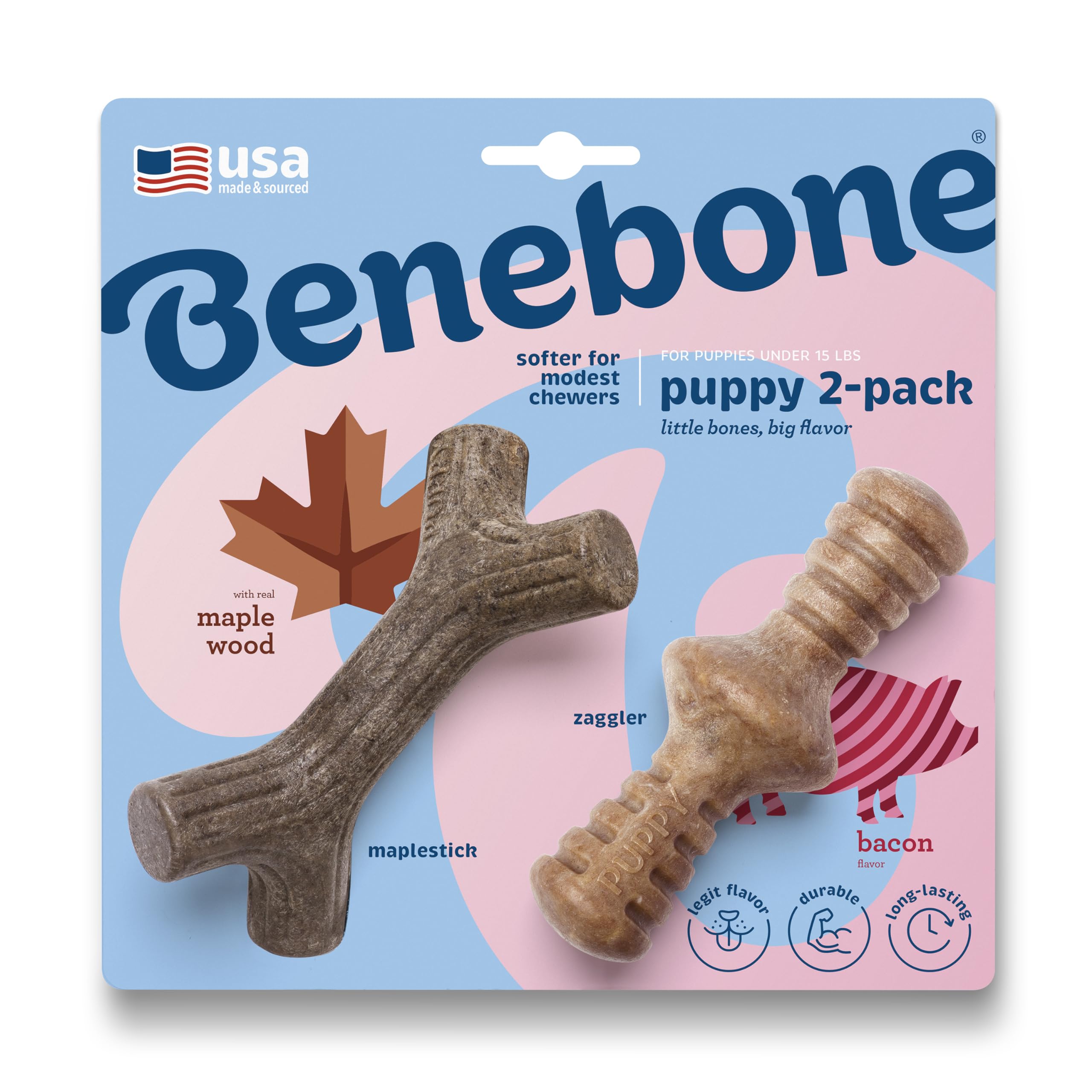 Benebone Puppy Maplestick with bacon réel, idéal pour chiots en dentition.