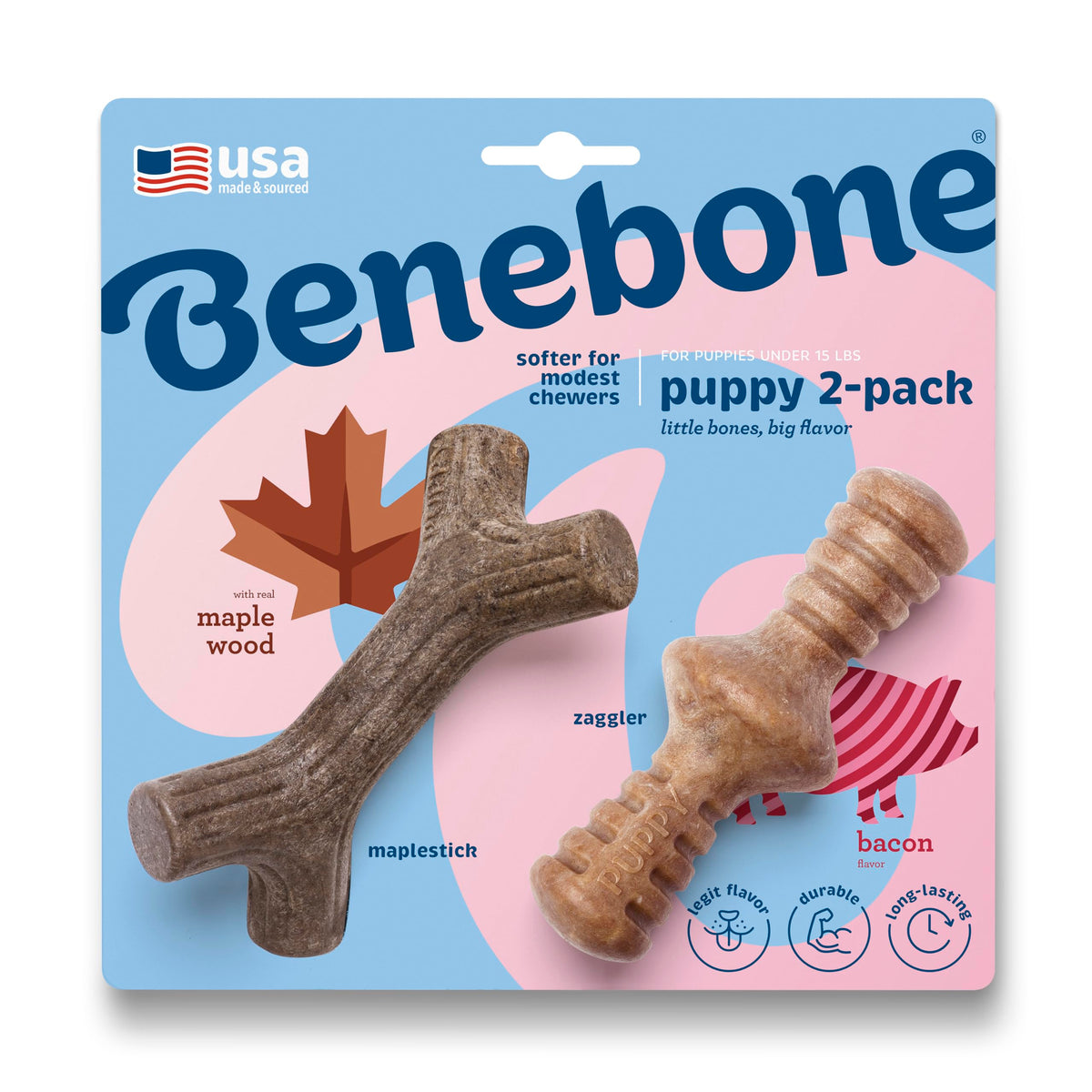 Benebone Puppy Maplestick with bacon réel, idéal pour chiots en dentition.