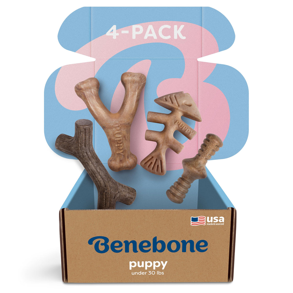Benebone Puppy 4-Pack emballage, lot de quatre, stimulation mentale pour chiots.