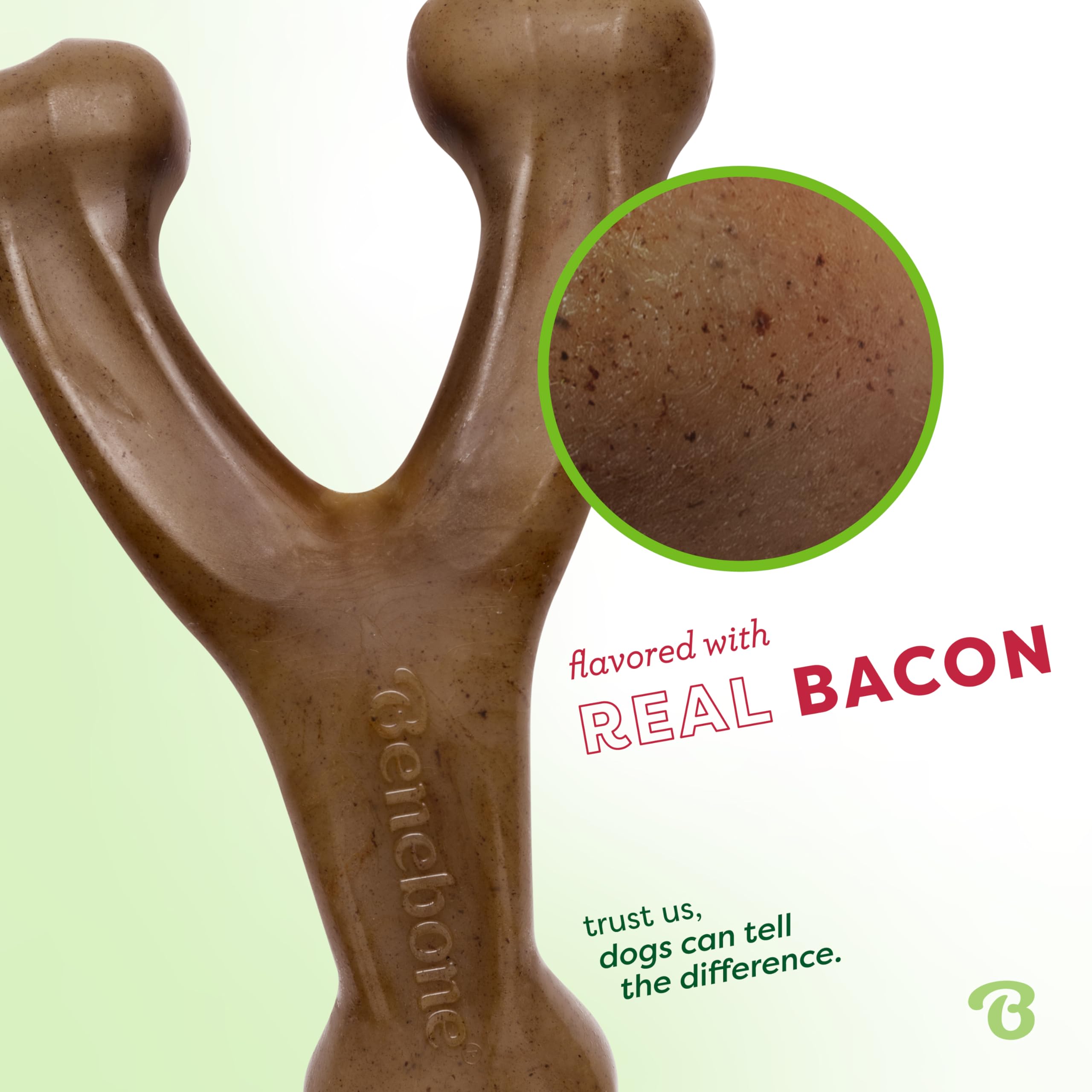 Benebone Wishbone saveur bacon vrai pour stimuler linteret et la mastication.