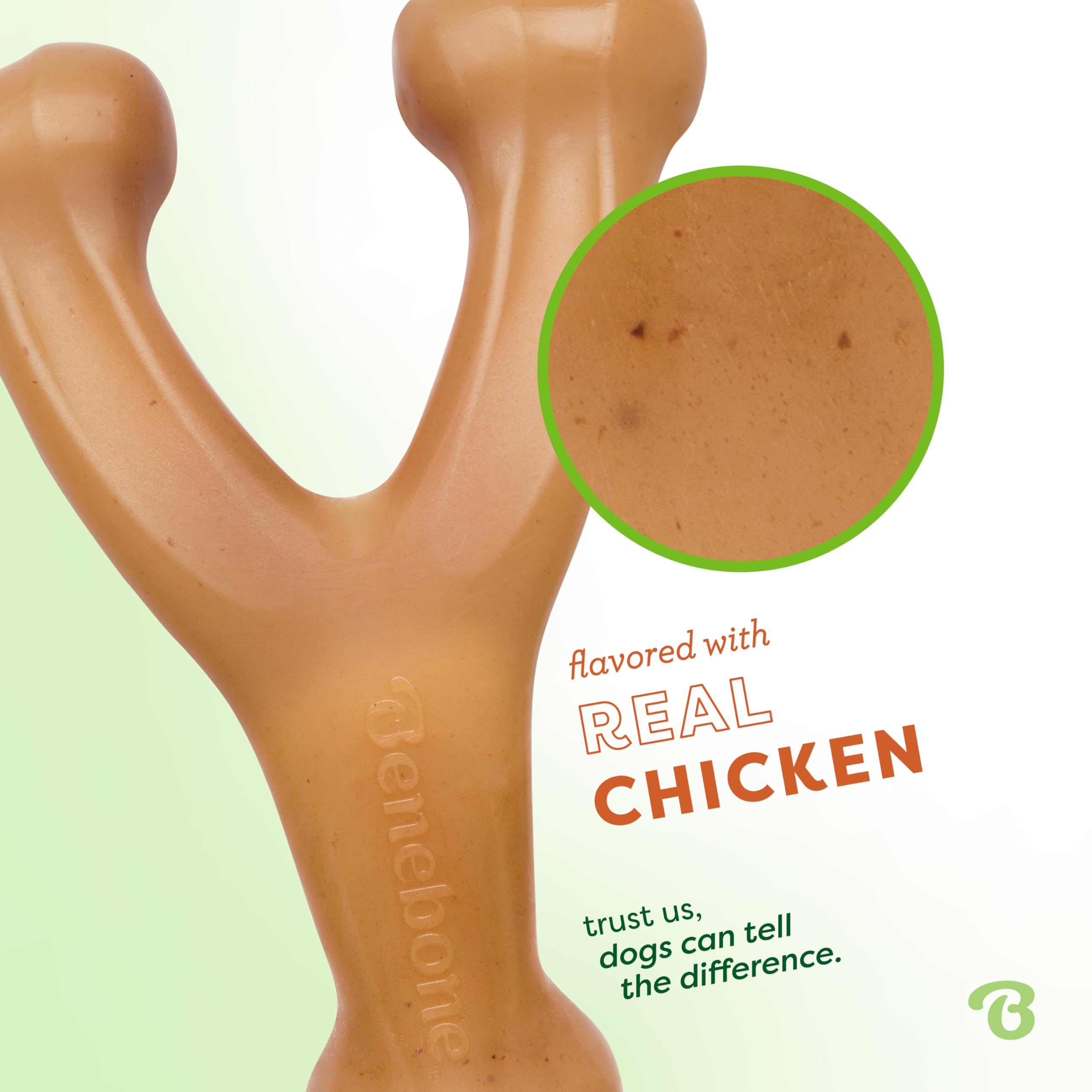 Saveur poulet réel du Benebone Wishbone pour stimuler l'envie de mâcher.