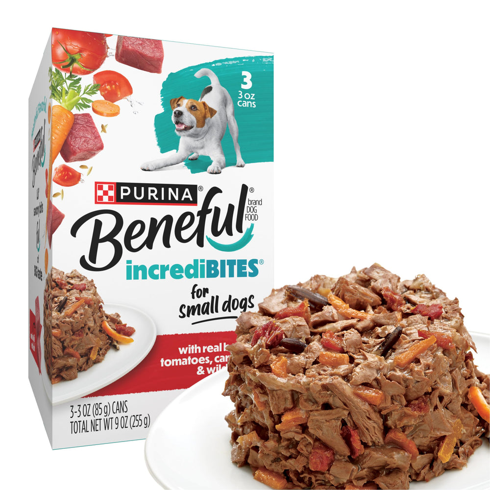 Purina Beneful IncrediBites, boite-3oz : bouchées adaptées aux petites races, faciles à servir.