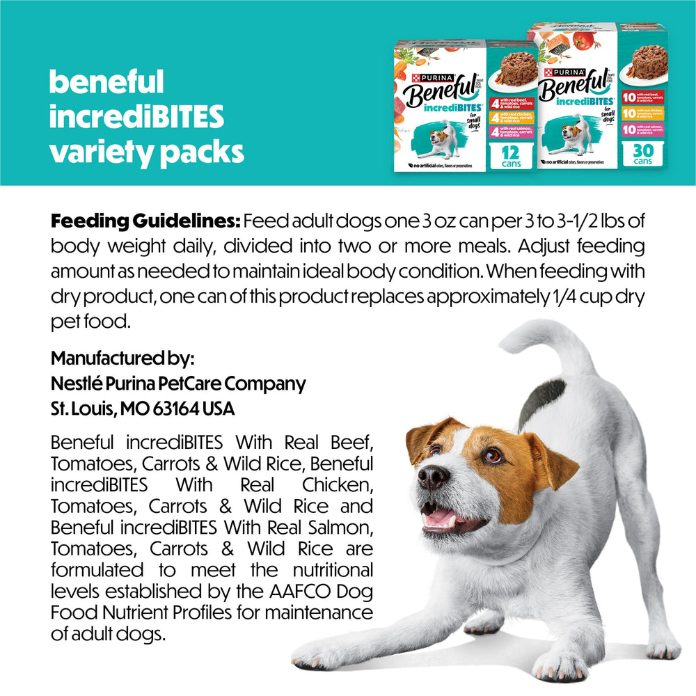 Beneful Incredibites petite race portion 3 oz, format pratique et simple à servir.