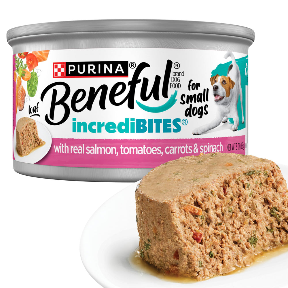 Beneful pour petits chiens avec saumon réel en boîte pratique.