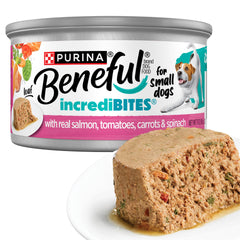 Beneful pour petits chiens avec saumon réel en boîte pratique.