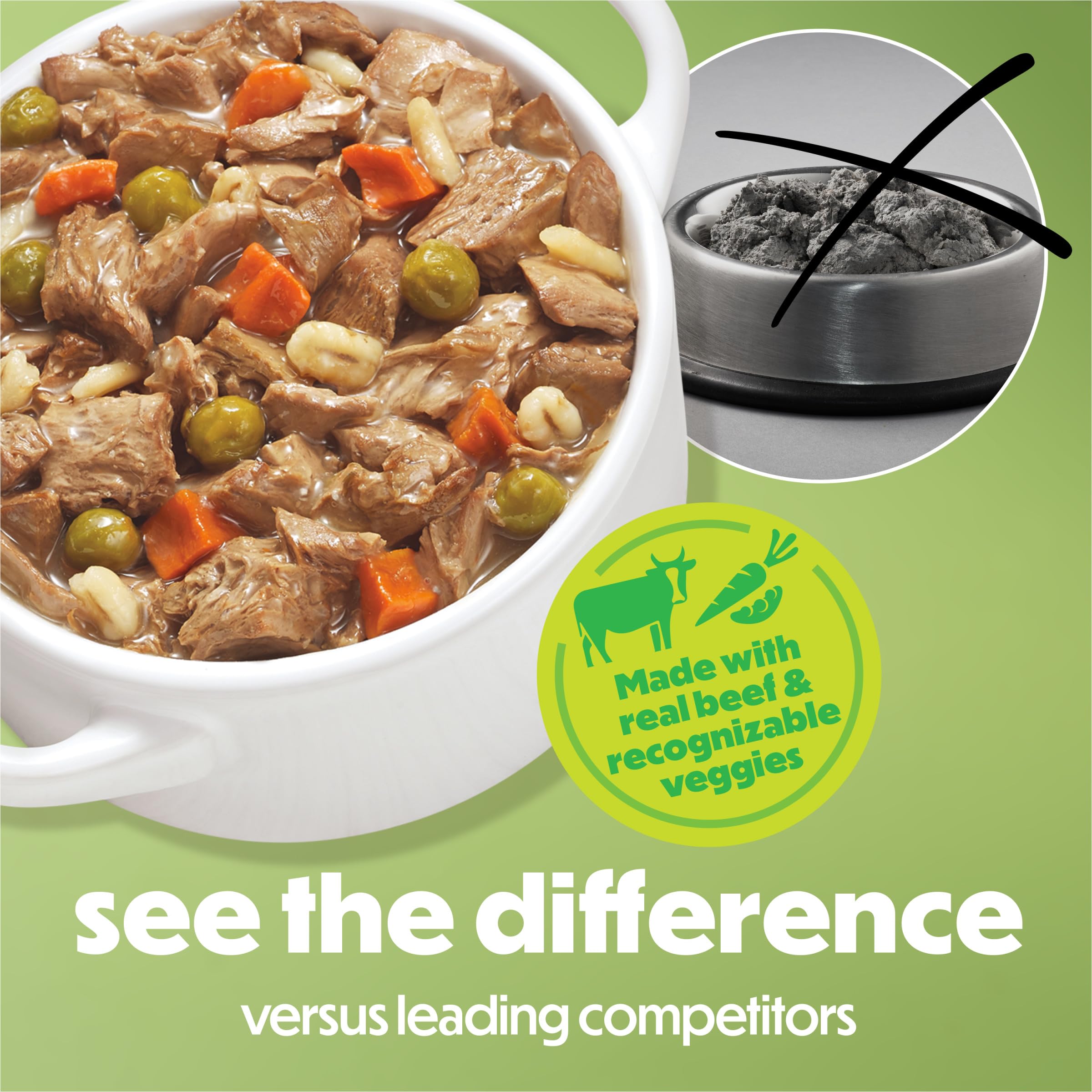 Pot Beneful 10 oz boeuf et carottes riz orge, texture appétissante.