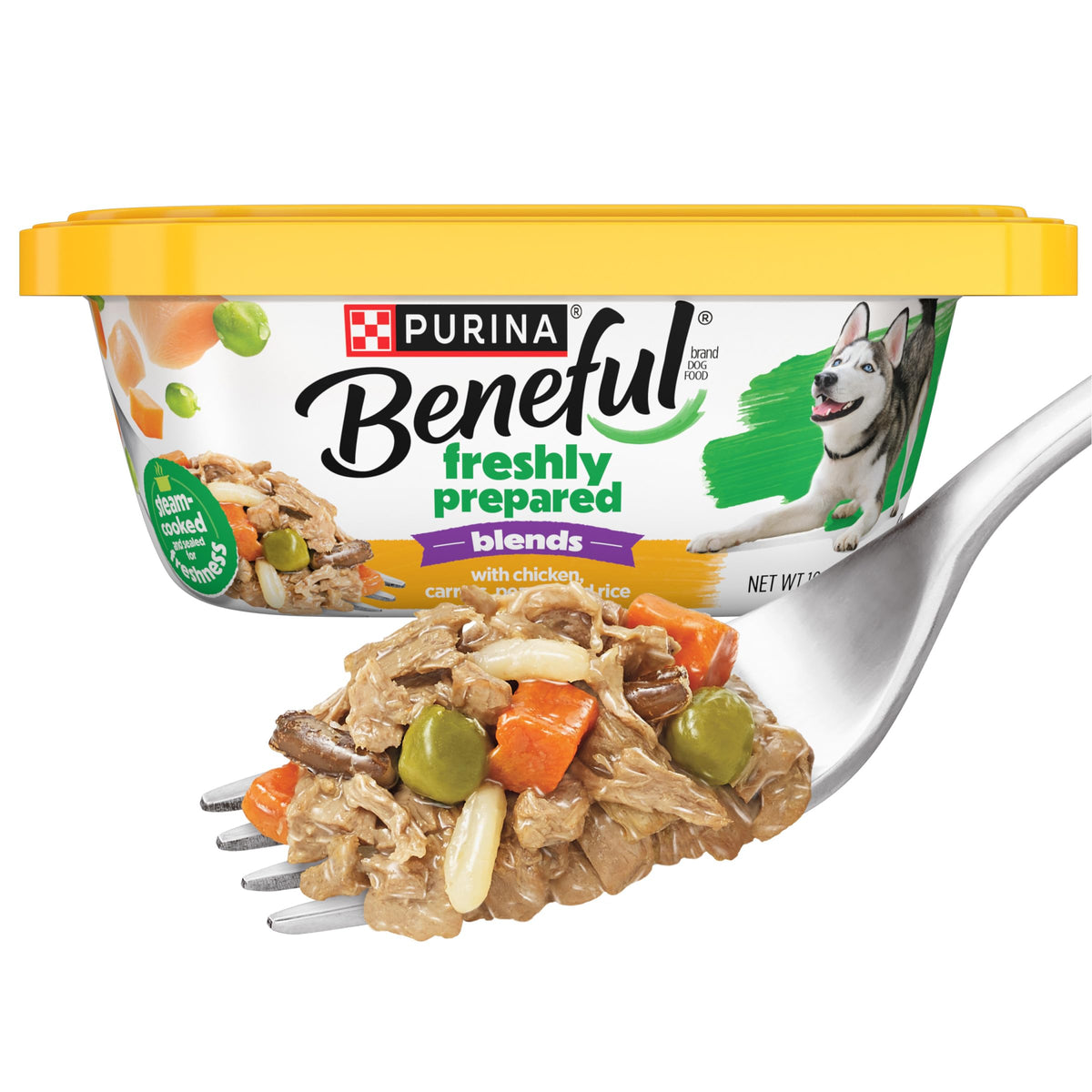Beneful Freshly Prepared Blends: poulet visible et légumes frais, repas complet.