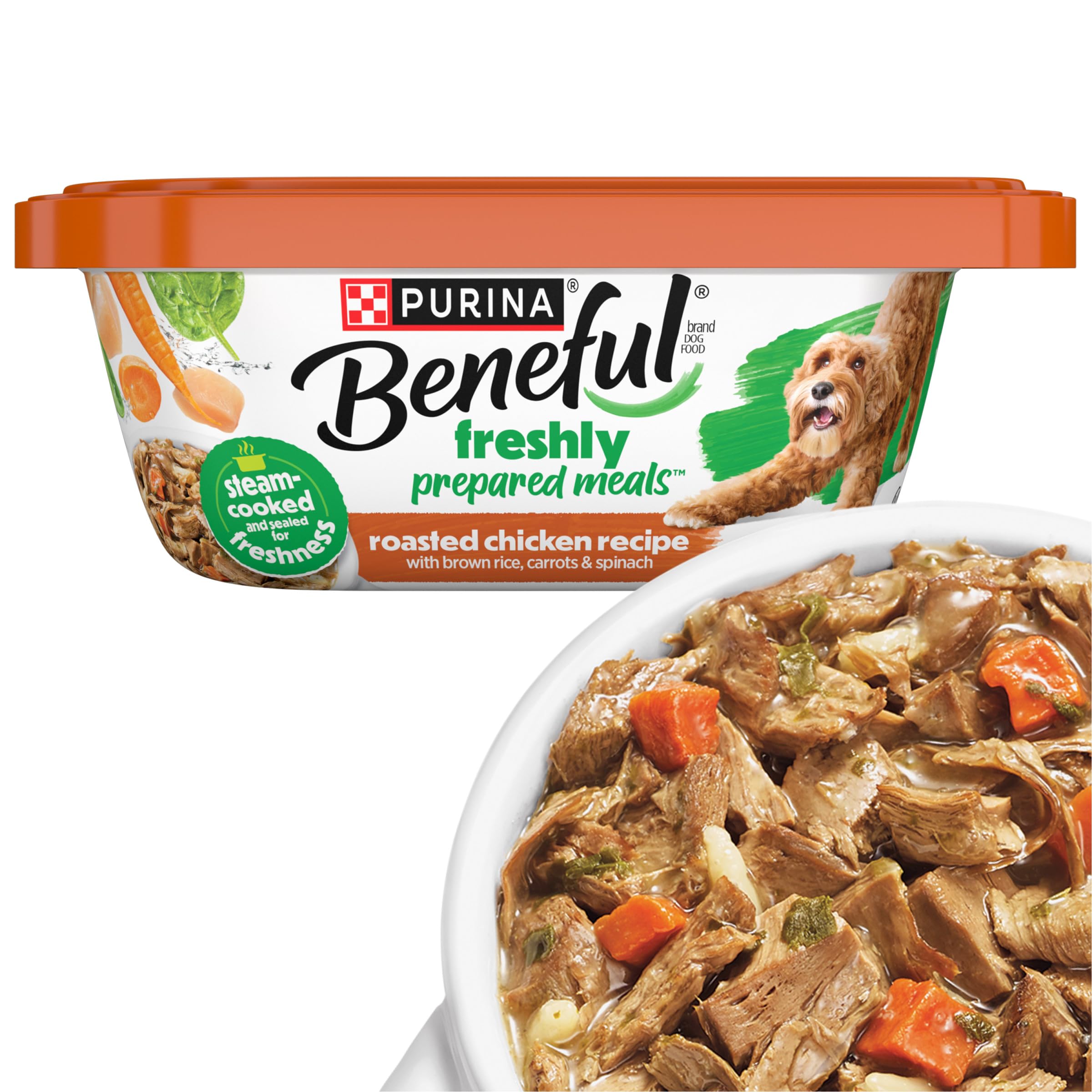 Beneful Poulet rôti avec riz brun et épinards, repas humide complet pour chien actif.